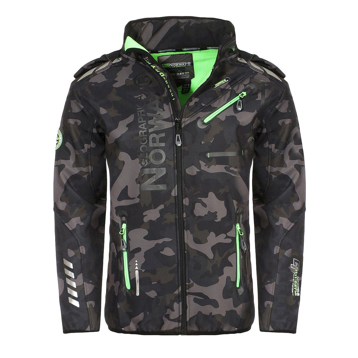 Geographical Norway Softshelljacke Herren Softshell Sport Outdoor Wander Trekking Jacke in Unifarbe, mit abnehmbarer Kapuze, mit Stehkragen