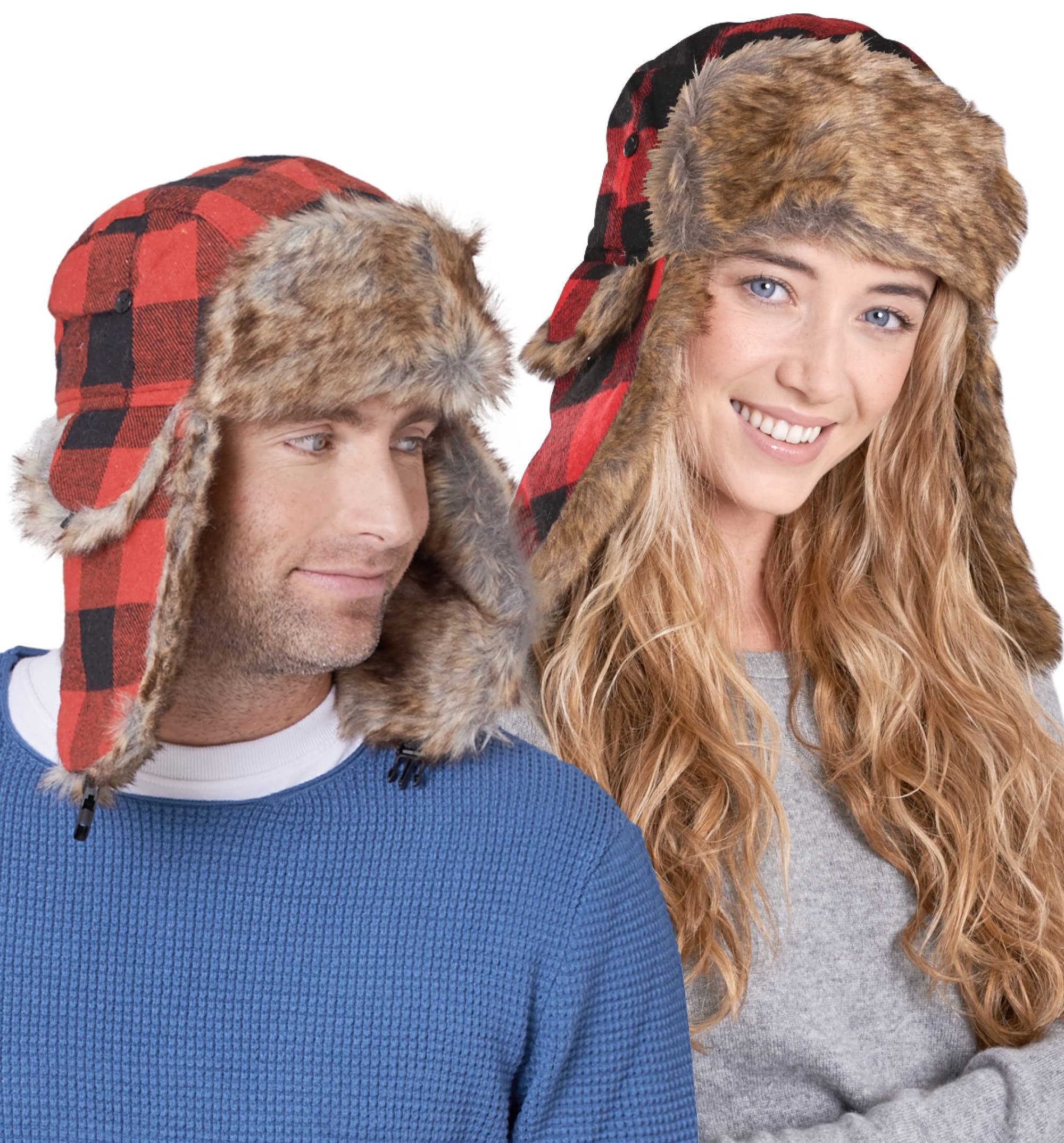 Tough Outfitters Ohrenmütze Fliegermütze Herren - Russen Mütze Fellmütze Damen - Uschanka (1-St) Ushanka Mütze mit Ohrenklappen - Russische Mütze aus Kunstfell kariert
