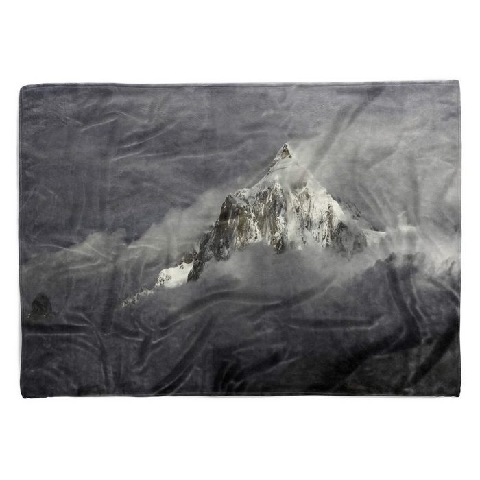 Sinus Art Handtücher Handtuch Strandhandtuch Saunatuch Kuscheldecke mit Fotomotiv Schneegipfel Berge Wolken Baumwolle-Polyester-Mix (1-St) Handtuch