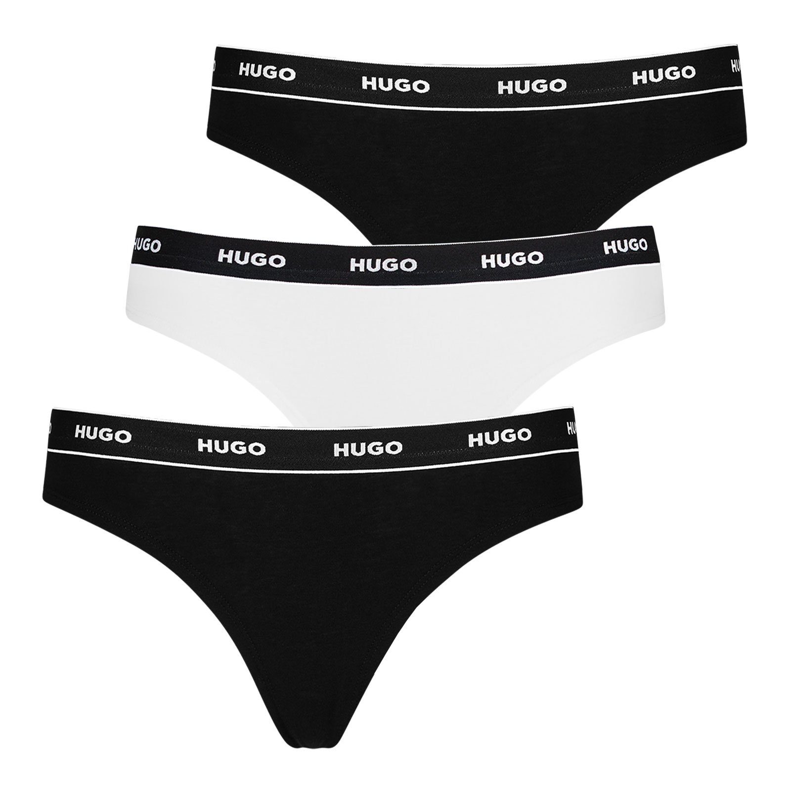 HUGO String Cotton Stretch (3-St) mit Logobund 970 black / white / black | Klassische Strings