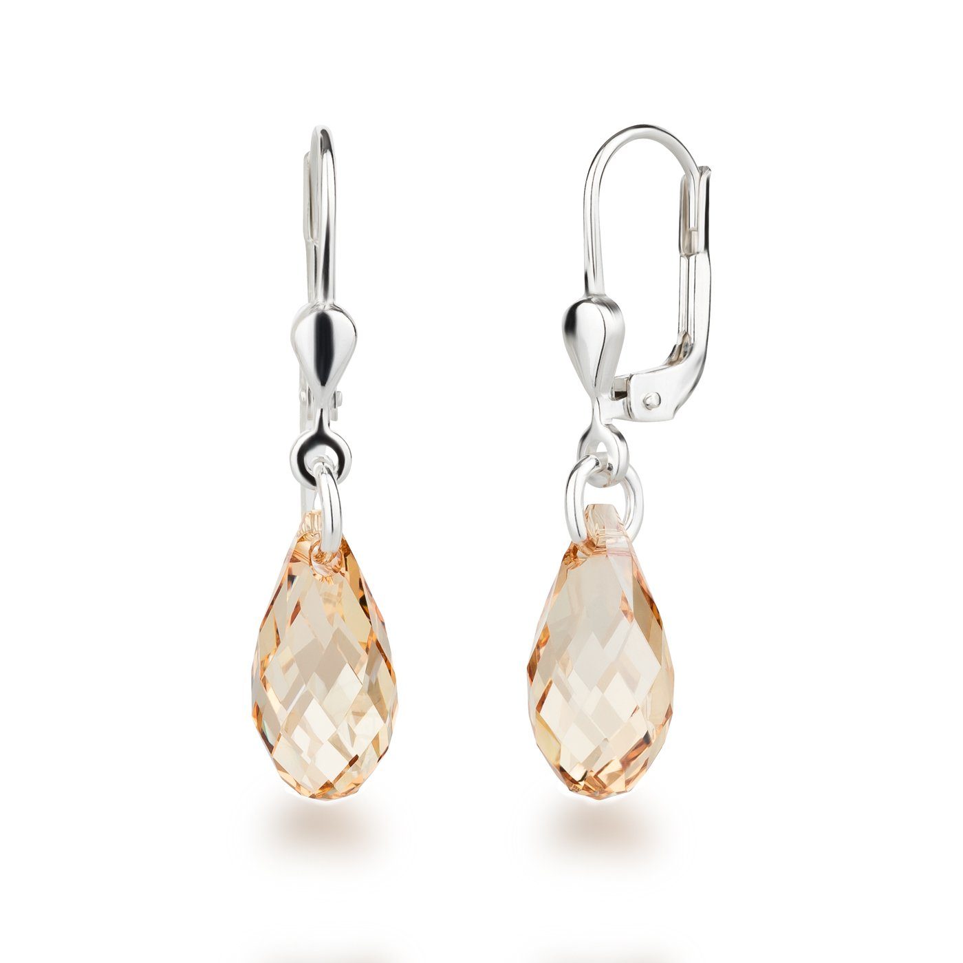 Schöner-SD Paar Ohrhänger Tropfen Kristall Hänger Tropfen hängend 925 Silber mit Markenkristall, Ohrringe für Mädchen und Damen