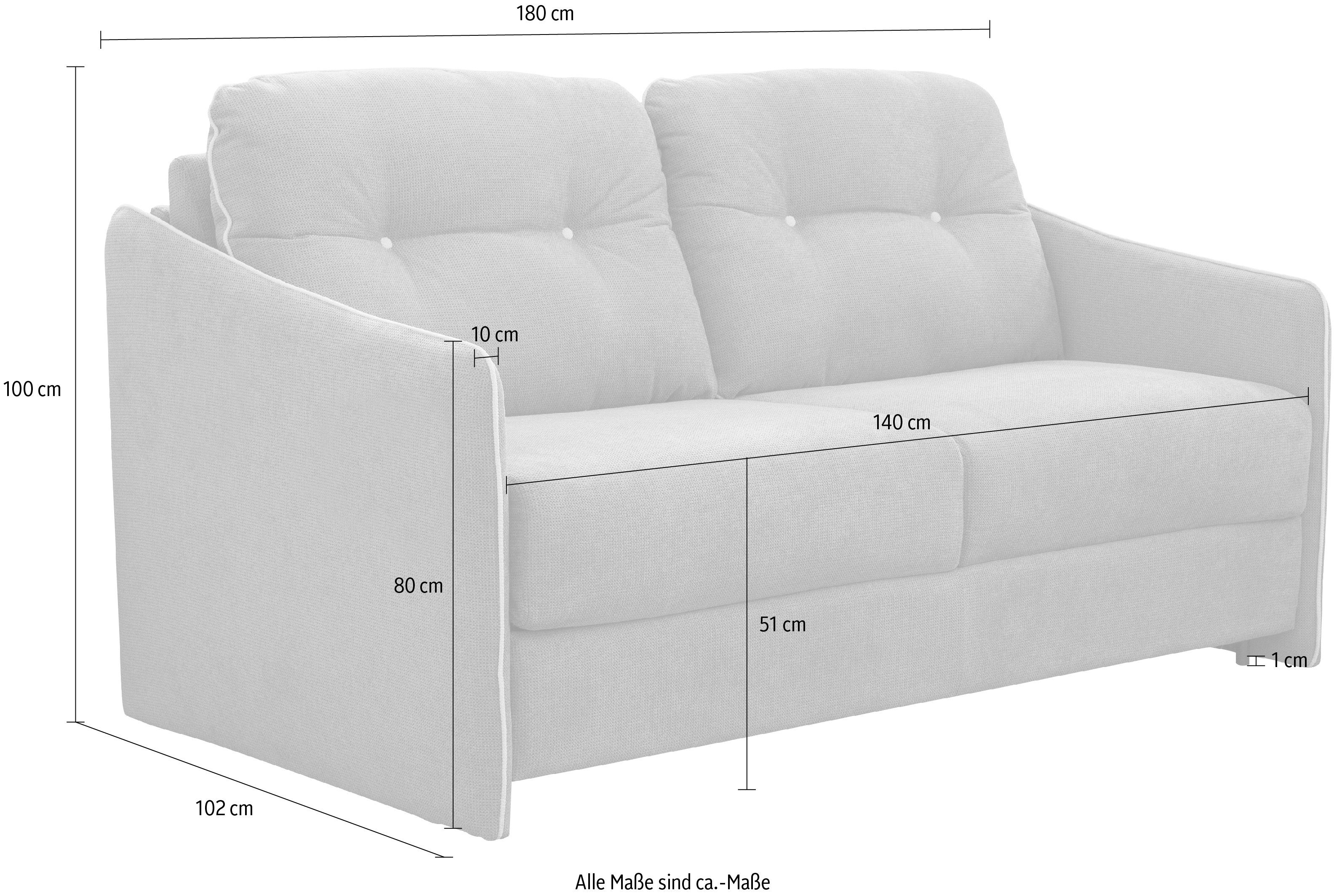 Nias Italia cloud Schlafsofa 140/209 inkl. Forli, Liegefläche klappbaren silver cm und Metallgestell, Matratze