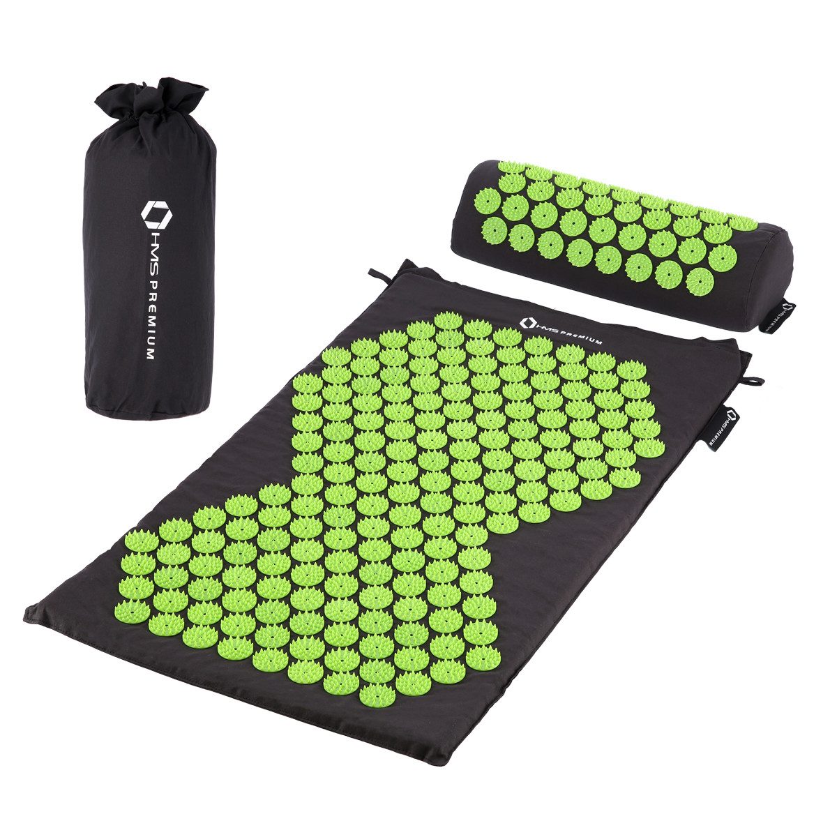 HMS Premium Akupressurmatte Massagematte Nagelmatte Entspannungsset (Spar-Set, 1-St., 74 x 42 x 2 cm waschbar), 9618 Massagepunkte, Kissen, Tragebeutel, Bezug waschbar
