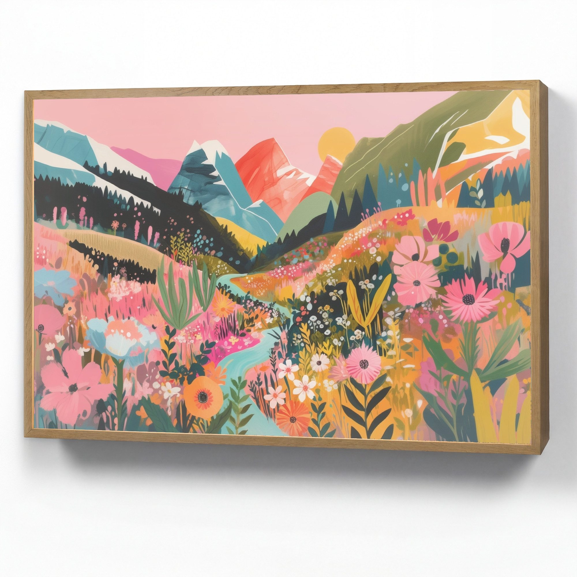 OnlyWow Wandleuchte Lightbox Fluss - Tiefe - Blumen, Dimmbar, Farbwechsel, LED, Warmweiß, Kaltweiß, Neutralweiß Einstellbar, Wandlampe Innen, Dimmbar, Aufladbarer USB Akku, LED, Modern