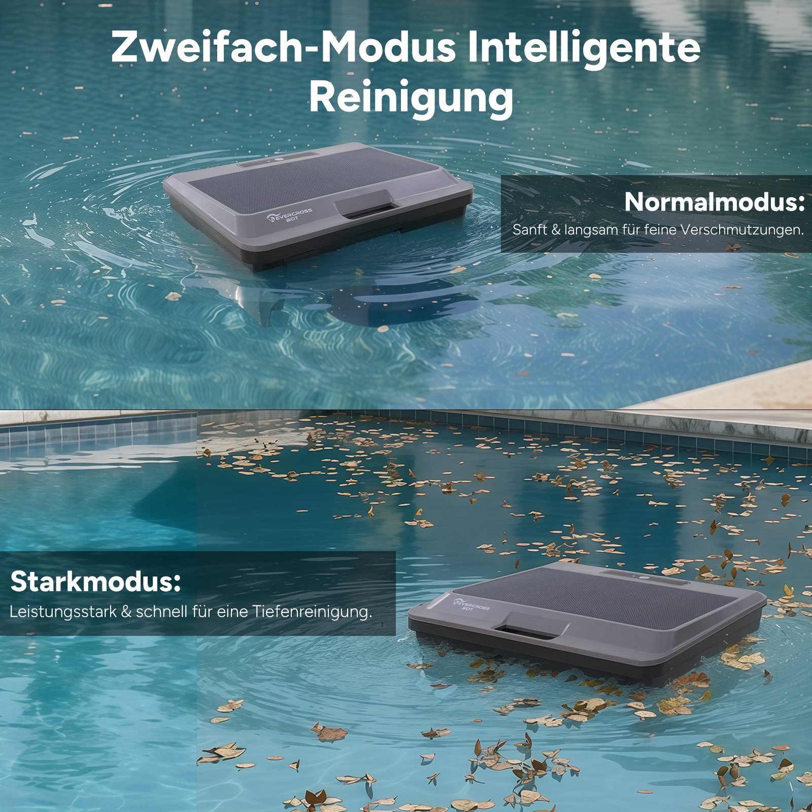 EVERCROSS BOT Poolroboter Y9T Pool Skimmer, intelligente Pfadplanung, Tasten & App-Bedienung, (automatisches Andocken, Tasten & App-Bedienung, max 140), Solaraufladung