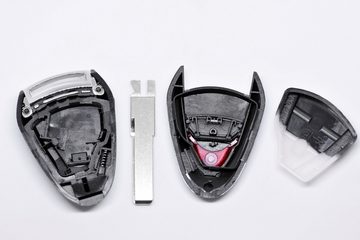 mt-key Auto Schlüssel Gehäuse 2 Tasten + 1x Rohling HAA + 1x passende CR2032 Knopfzelle, CR2032 (3 V), für Porsche 997 Funk Fernbedienung
