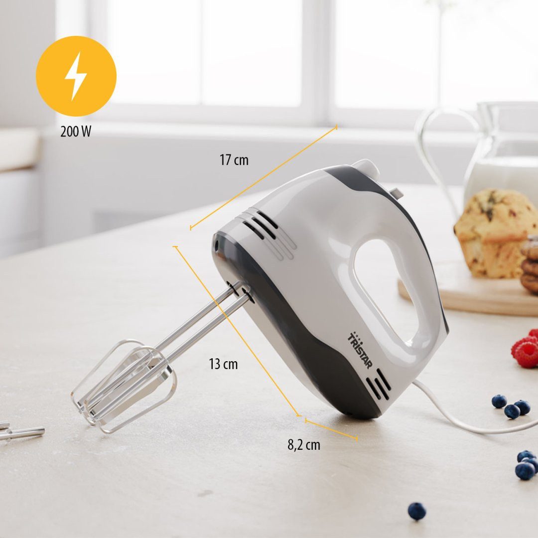 Tristar Handmixer Tristar MX-4203 Handmixer – 5 Geschwindigkeitsstufen – 200 W, 200 W, 5 Geschwindigkeiten – 200 W