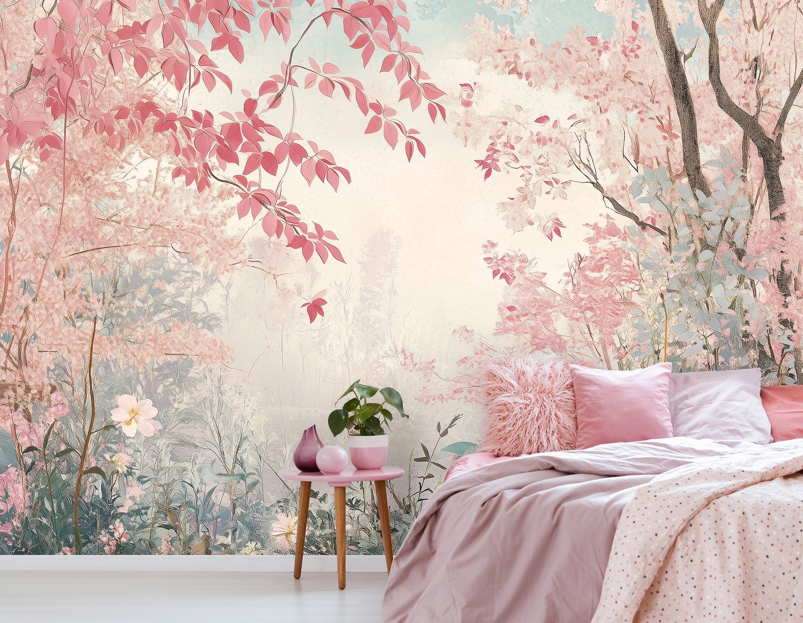 Wallarena Fototapete Wald Natur Rosa Vlies Tapete Wohnzimmer Schlafzimmer W günstig online kaufen
