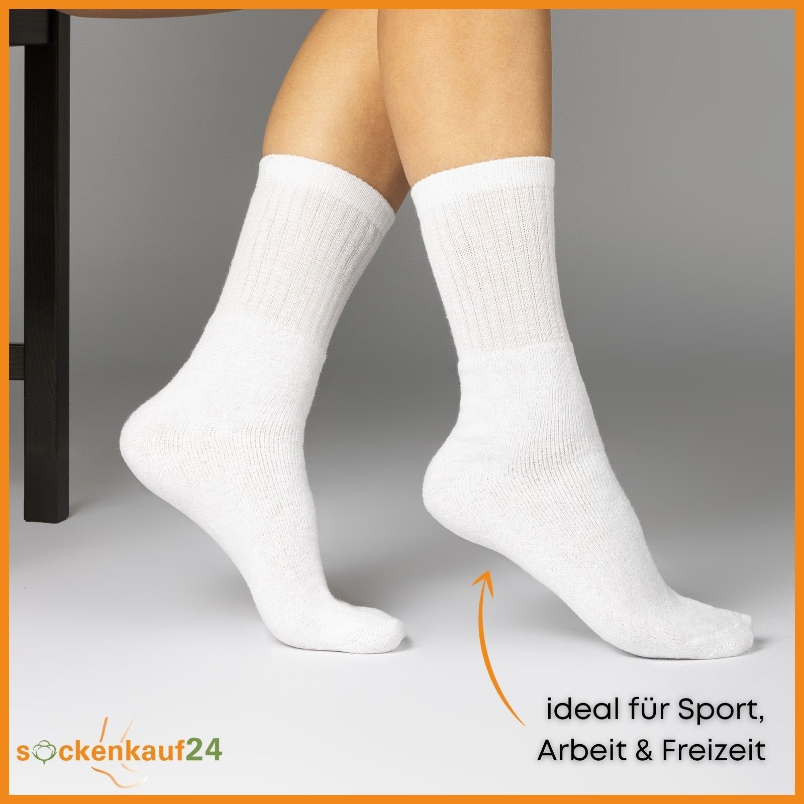 sockenkauf24 Tennissocken 10, 20, 30 Paar Sportsocken Arbeitssocken Herren & Damen (Weiß, 10-Paar, 39-42) Socken Baumwolle 10100 – Bild 3 von 5