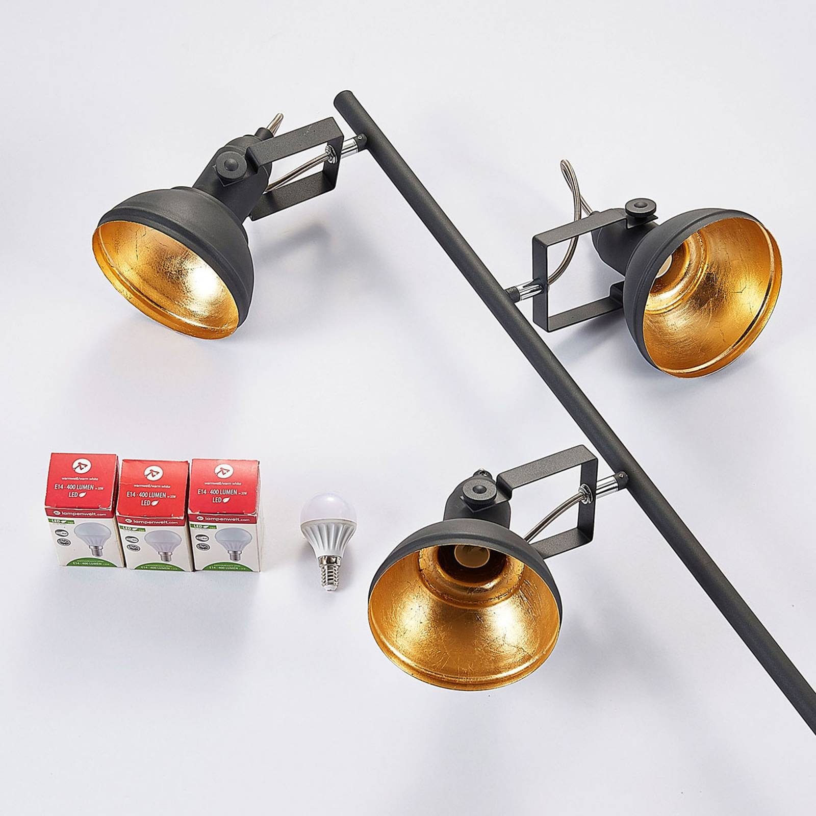Lindby Stehlampe Lilly, Leuchtmittel nicht Industrielles Schwarz, gold, E14 inklusive, flammig, Metall, 3 Design