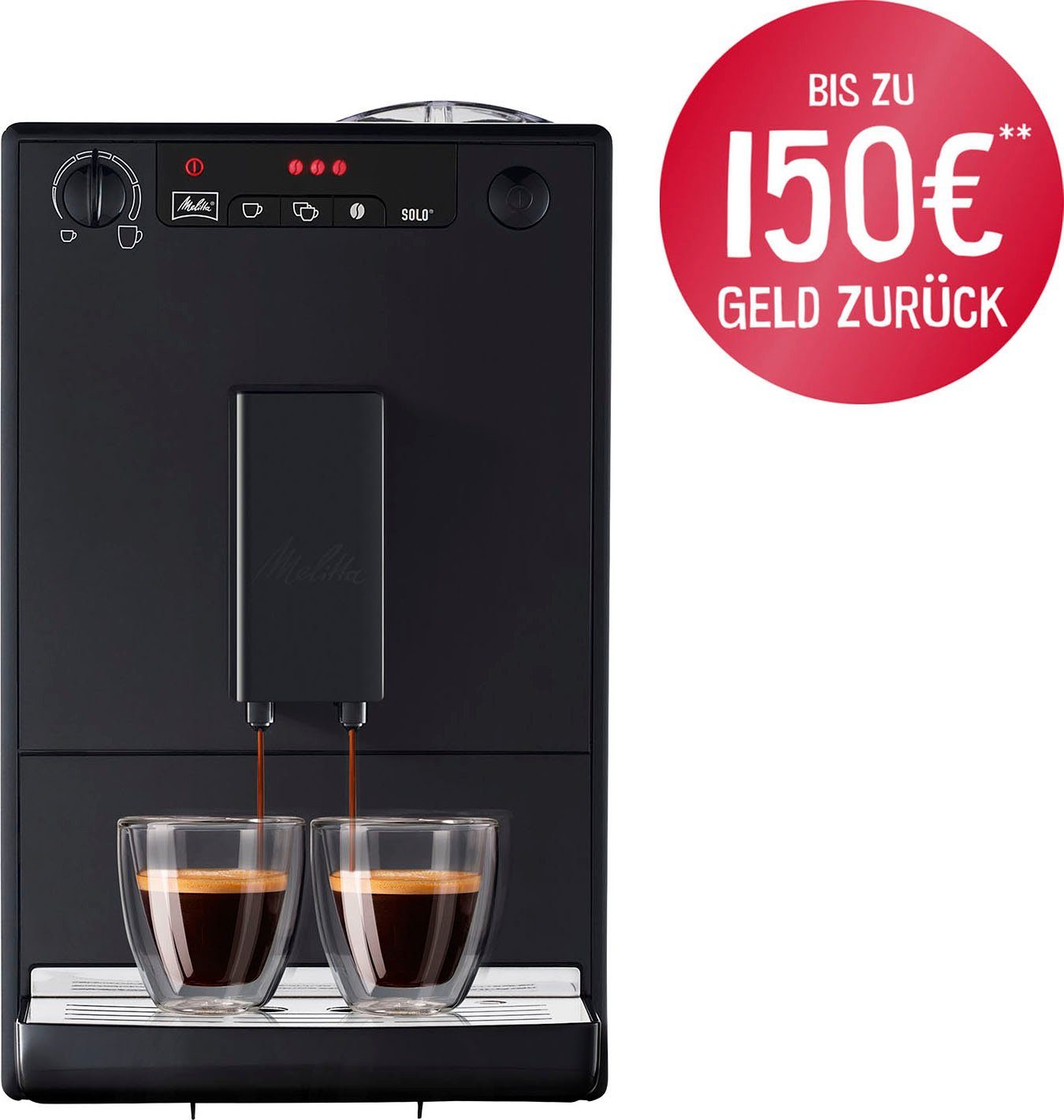 Melitta Kaffeevollautomat Solo® E950-322, pure black, aromatischer Kaffee & Espresso bei nur 20 cm Breite