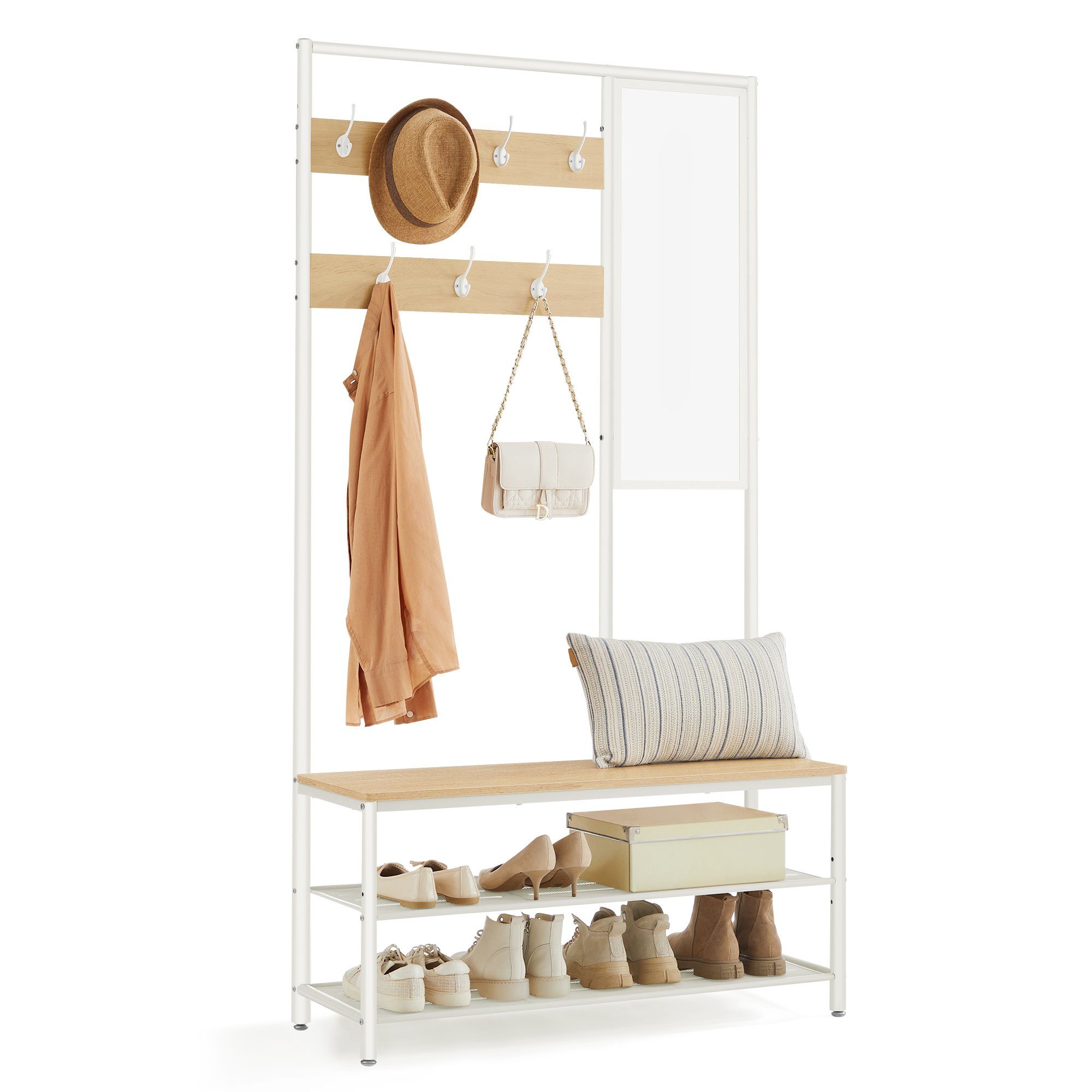 VASAGLE Garderobenständer Garderobe, mit 7 Haken, Spiegel, 35 x 98 x 180 cm günstig online kaufen