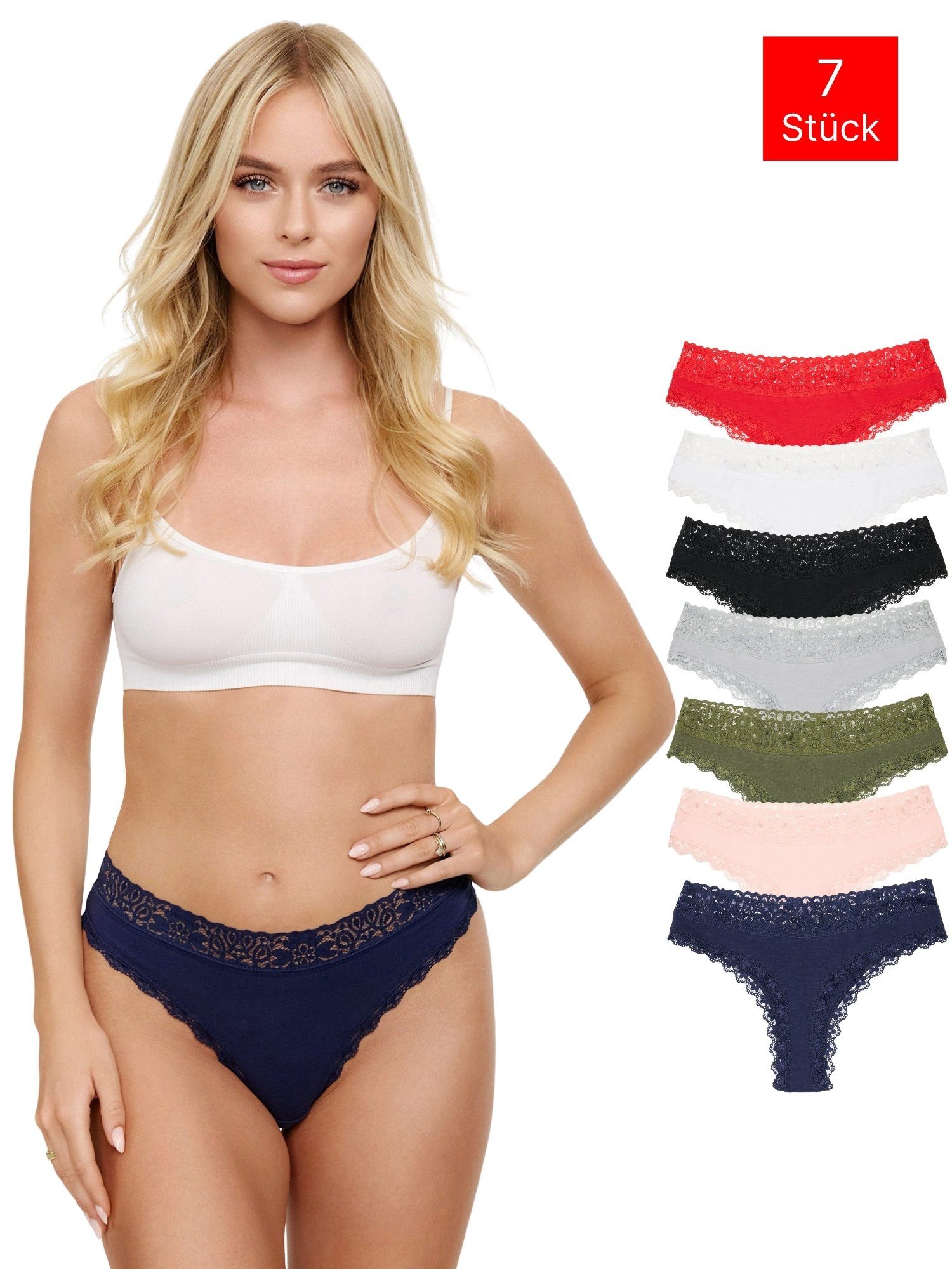 Tazzio String 7er-Pack Damen Tanga Unterhose F916 (Packung, 7-St) zeitlos und unsichtbar unter deiner Kleidung
