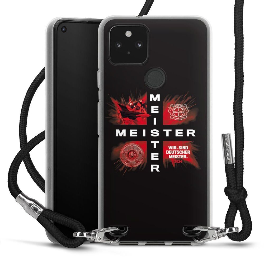 DeinDesign Handyhülle Bayer 04 Leverkusen Meister Offizielles Lizenzprodukt, Google Pixel 5 Handykette Hülle mit Band Case zum Umhängen
