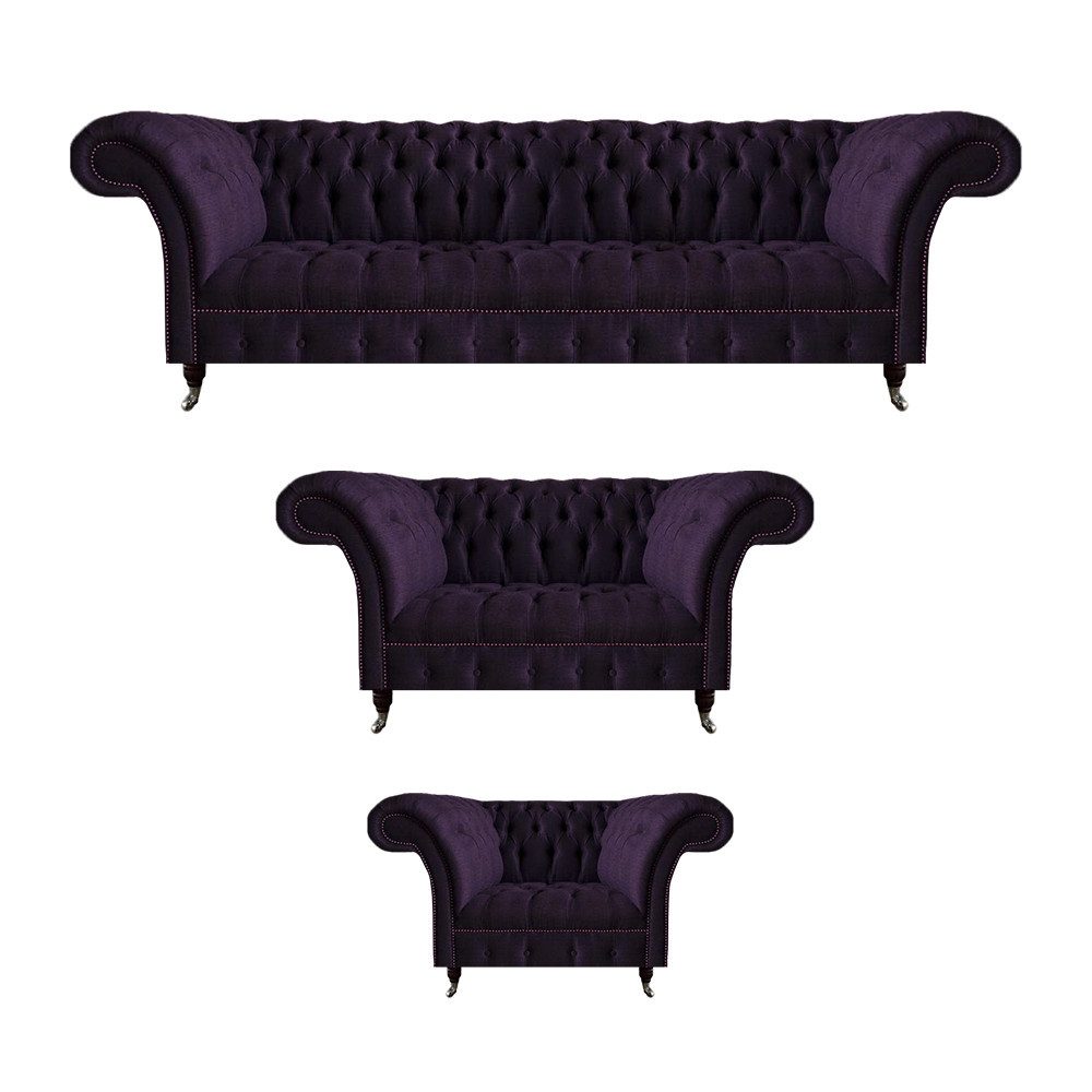 JVmoebel Chesterfield-Sofa Wohnzimmer Polstermöbel Luxus Set 3tlg Sofas Garnitur Designer, 3 Teile, Made in Europa