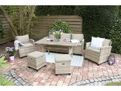 Green Spirit Gartenlounge-Set Rattan Gartenlounge Set Alpina II braun, (Set, 6-tlg), für bis zu 7 Personen geeignet