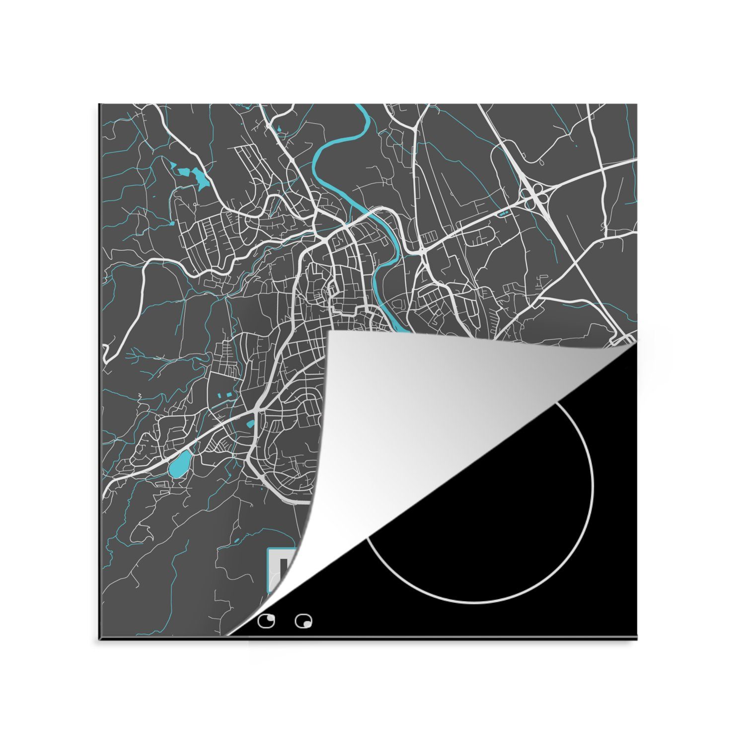 MuchoWow Herdblende-/Abdeckplatte Stadtplan - Deutschland 78x78 - - - (1 Ceranfeldabdeckung, küche Blau für cm, Vinyl, tlg), Arbeitsplatte Kempten Karte