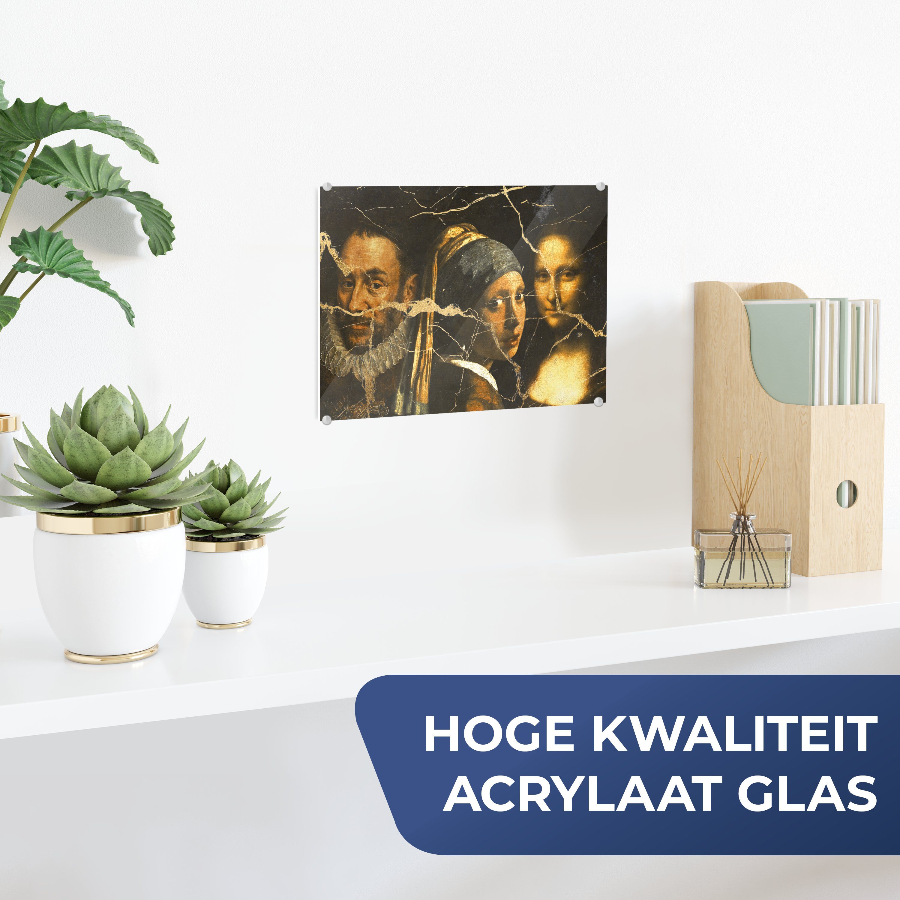 - mit - Mädchen - Glas Wandbild Acrylglasbild (1 von Glas auf auf Wilhelm Wanddekoration MuchoWow Das - Perlenohrring Lisa, Mona Glasbilder Foto St), dem Oranien Bilder -