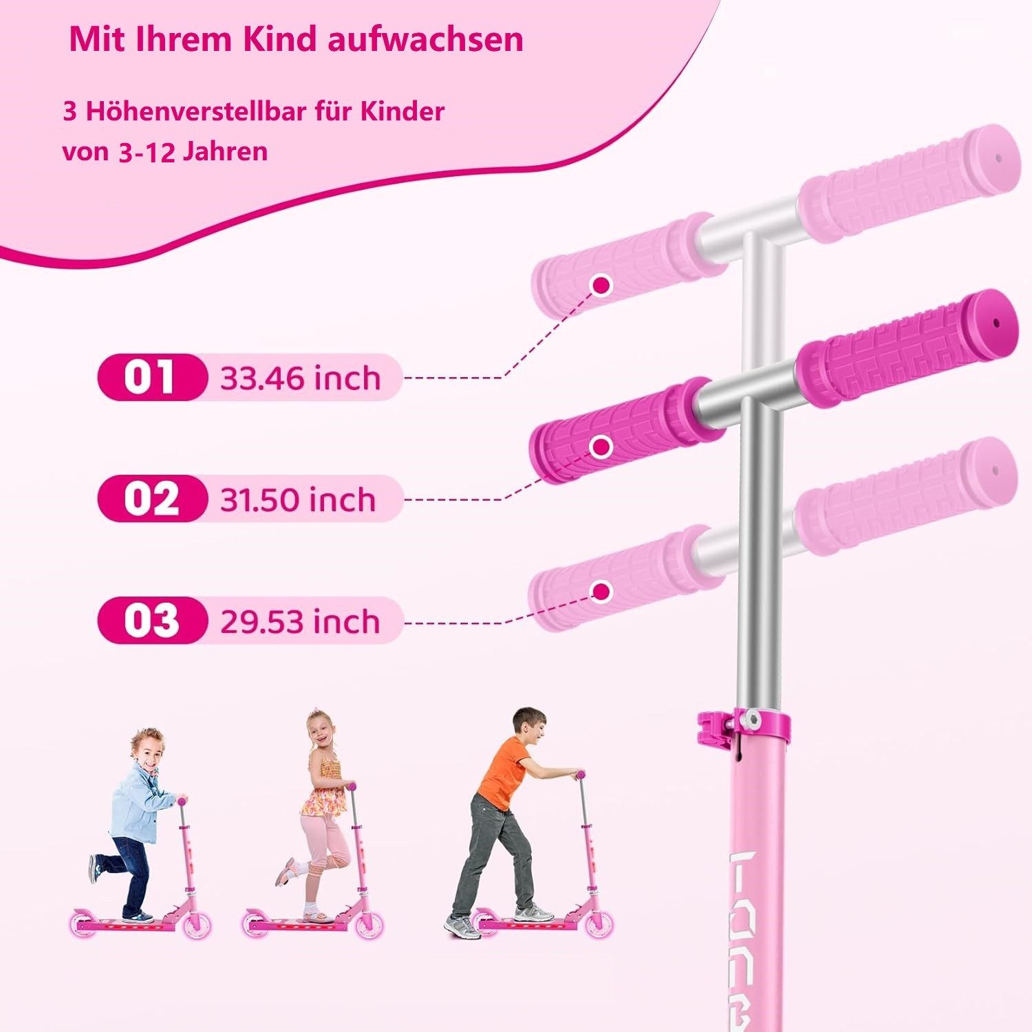 TONBUX Scooter Kinderroller mit coolen beleuchteten Stangen, Rädern und Pedal