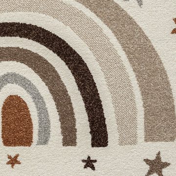 Teppich Kurzflor Teppich Kinder creme pastell Regenbogen Stern braun beige, Carpetia, rechteckig, Höhe: 9 mm