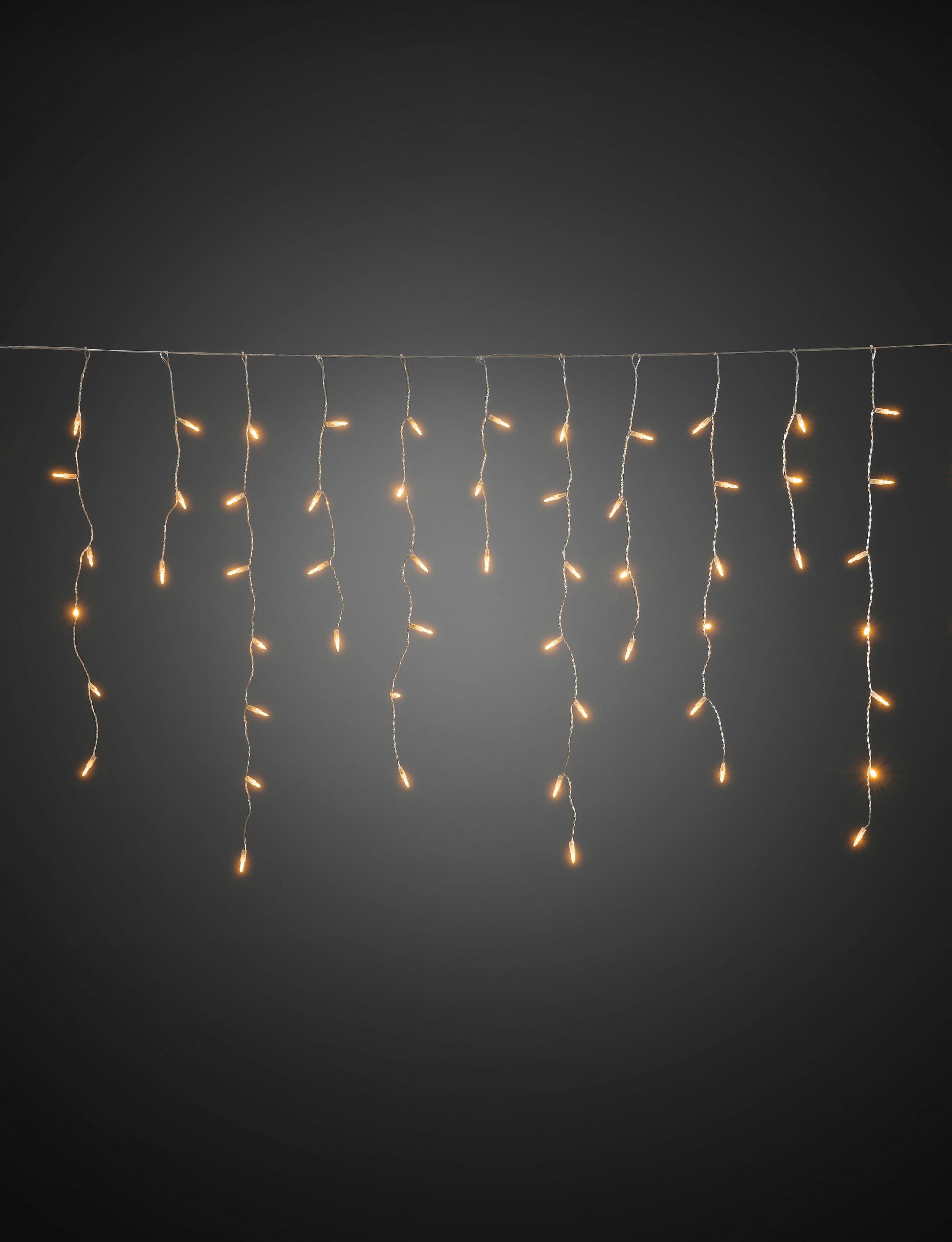 KONSTSMIDE LED-Lichtervorhang Weihnachtsdeko aussen, 96-flammig, LED Eisregen Lichtervorhang, 96 bernsteinfarbene Dioden