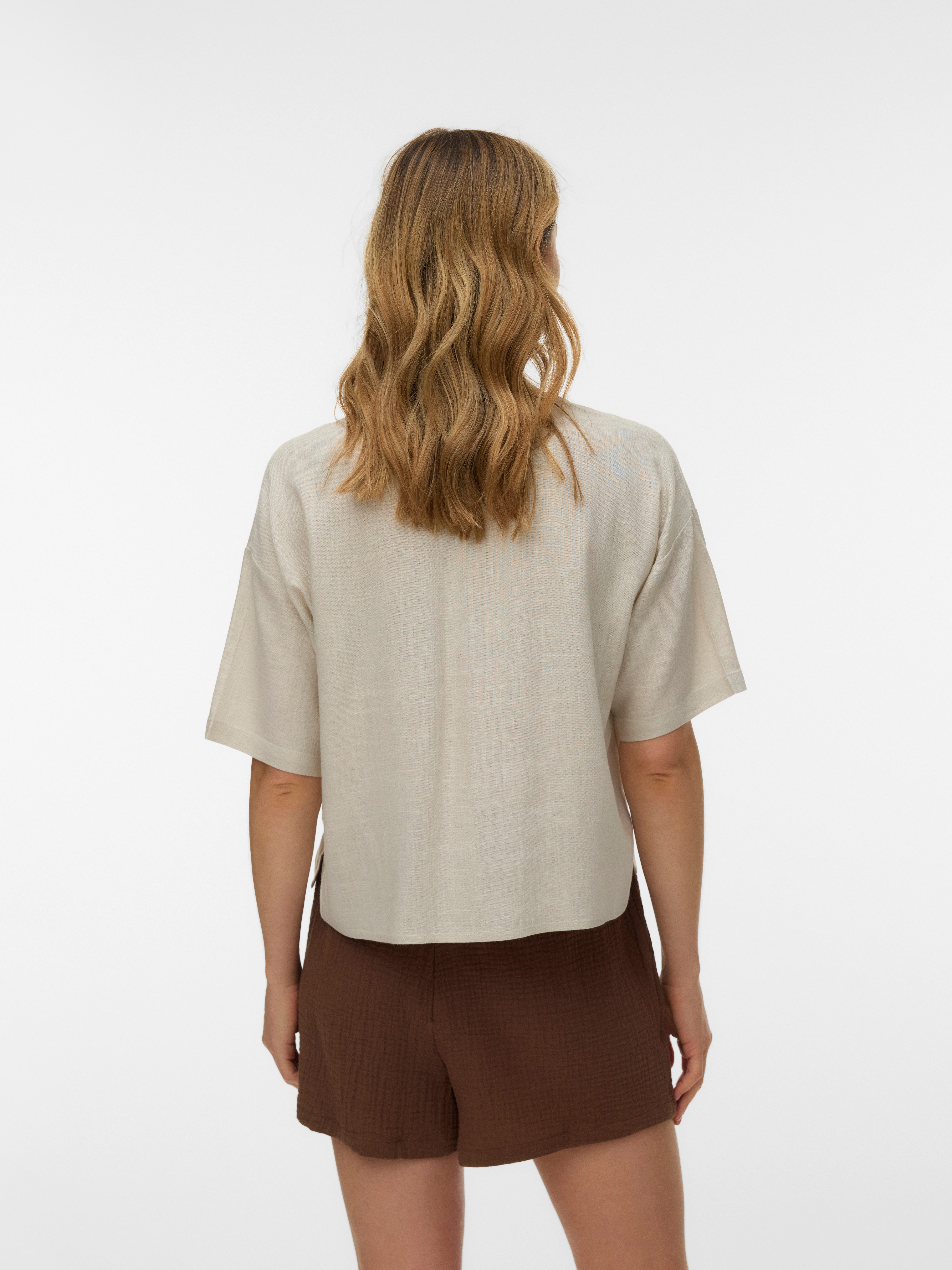 Vero Moda Kurzarmbluse VMROSIE 2/4 V-NECK SHIRT NOOS Viskosemischung. mit Leinen, Kurzarm