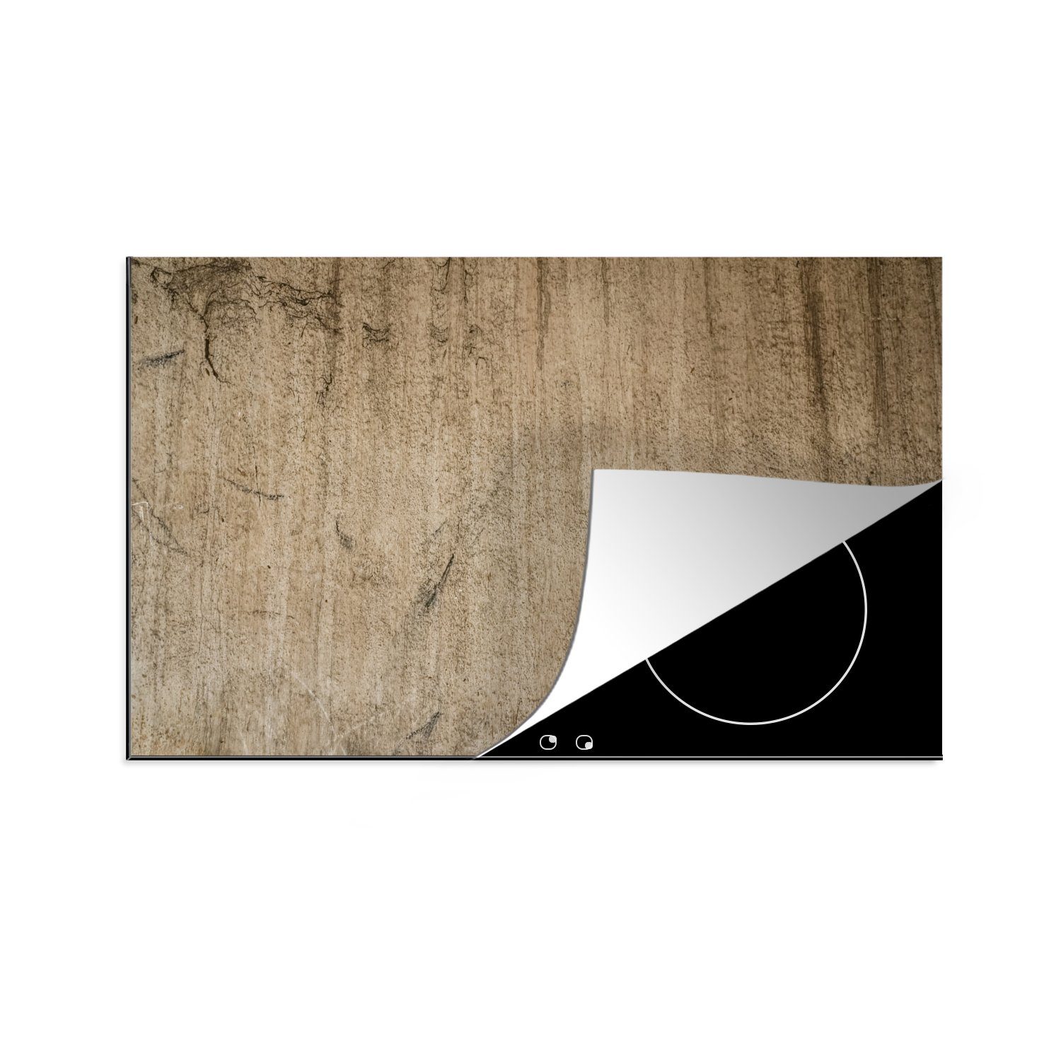 die cm, - Schutz Herdblende-/Abdeckplatte Wand (1 tlg), Induktionskochfeld Beige - Vinyl, - Textur, für Ceranfeldabdeckung MuchoWow küche, Schwarz 81x52
