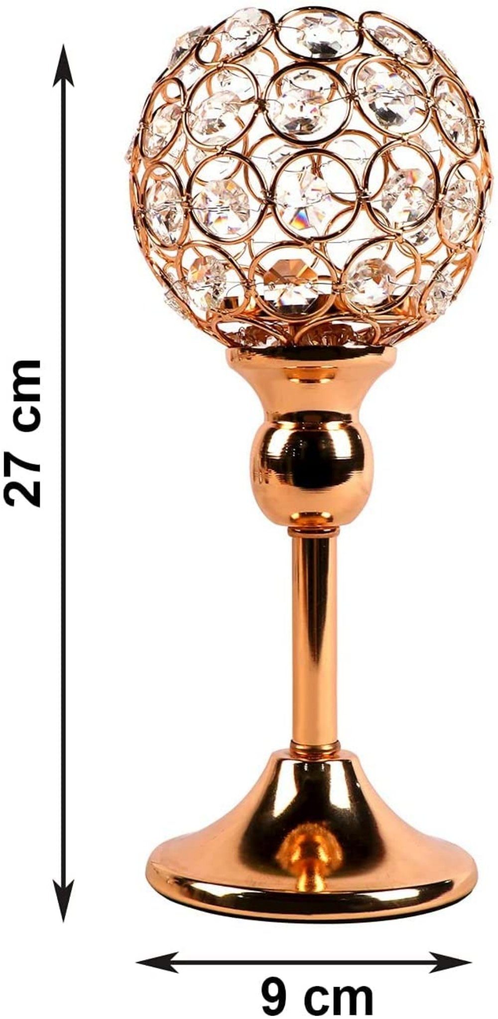 Goldener 27cm Tischdeko, Kerzenständer Kristall Kerzenhalter, Windlicht, KAHOO