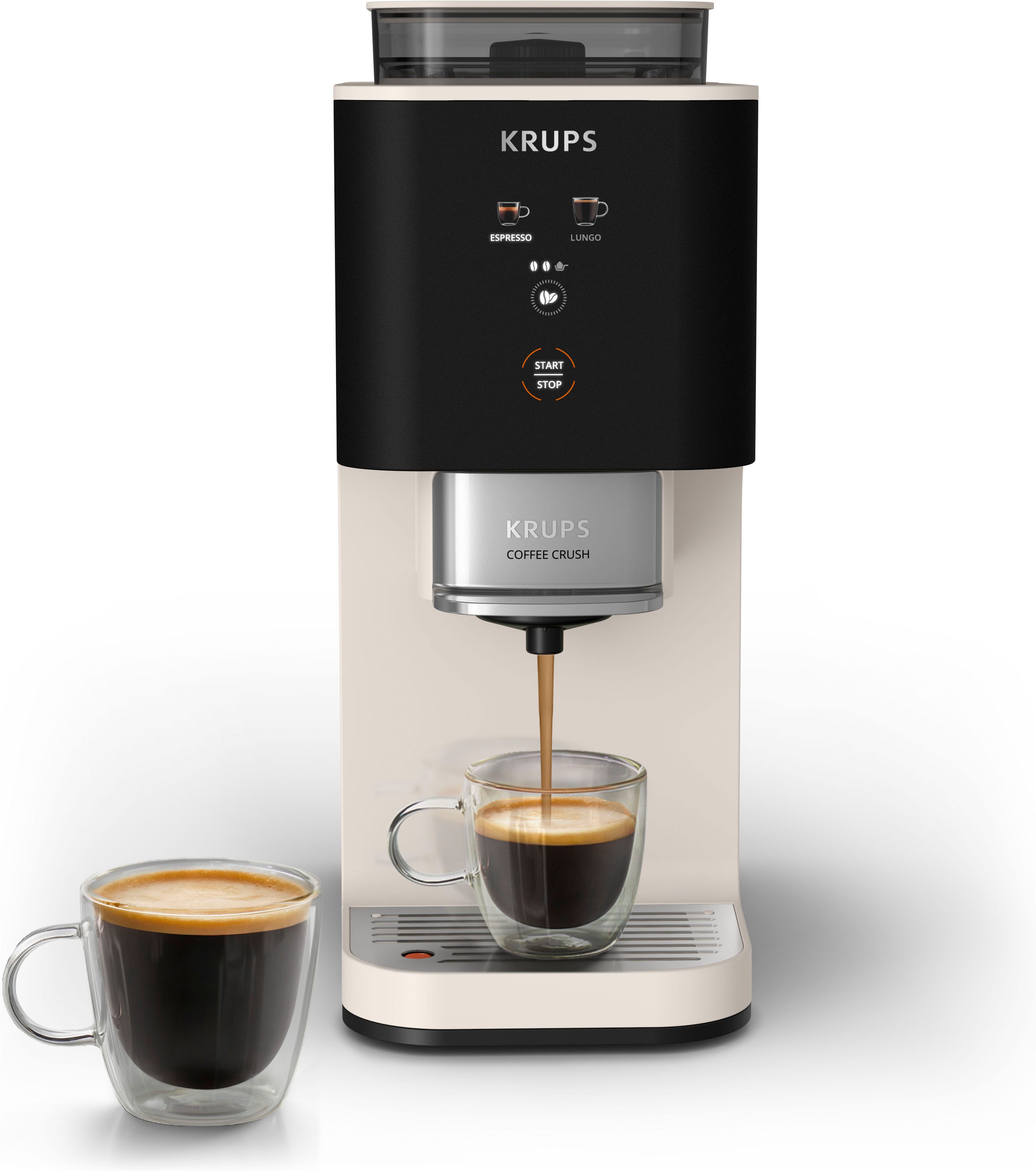 Krups Kaffeevollautomat SA4001 Coffee Crush – für Espresso & Lungo, kompaktes Design, nur 15 cm Breite, für ganze und gemahlene Bohnen