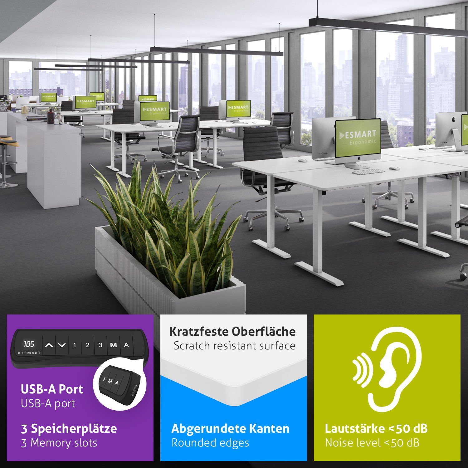 ESMART Schreibtisch ESMART Germany, ETX-121 Elektrisch höhenverstellbarer Schreibtisch