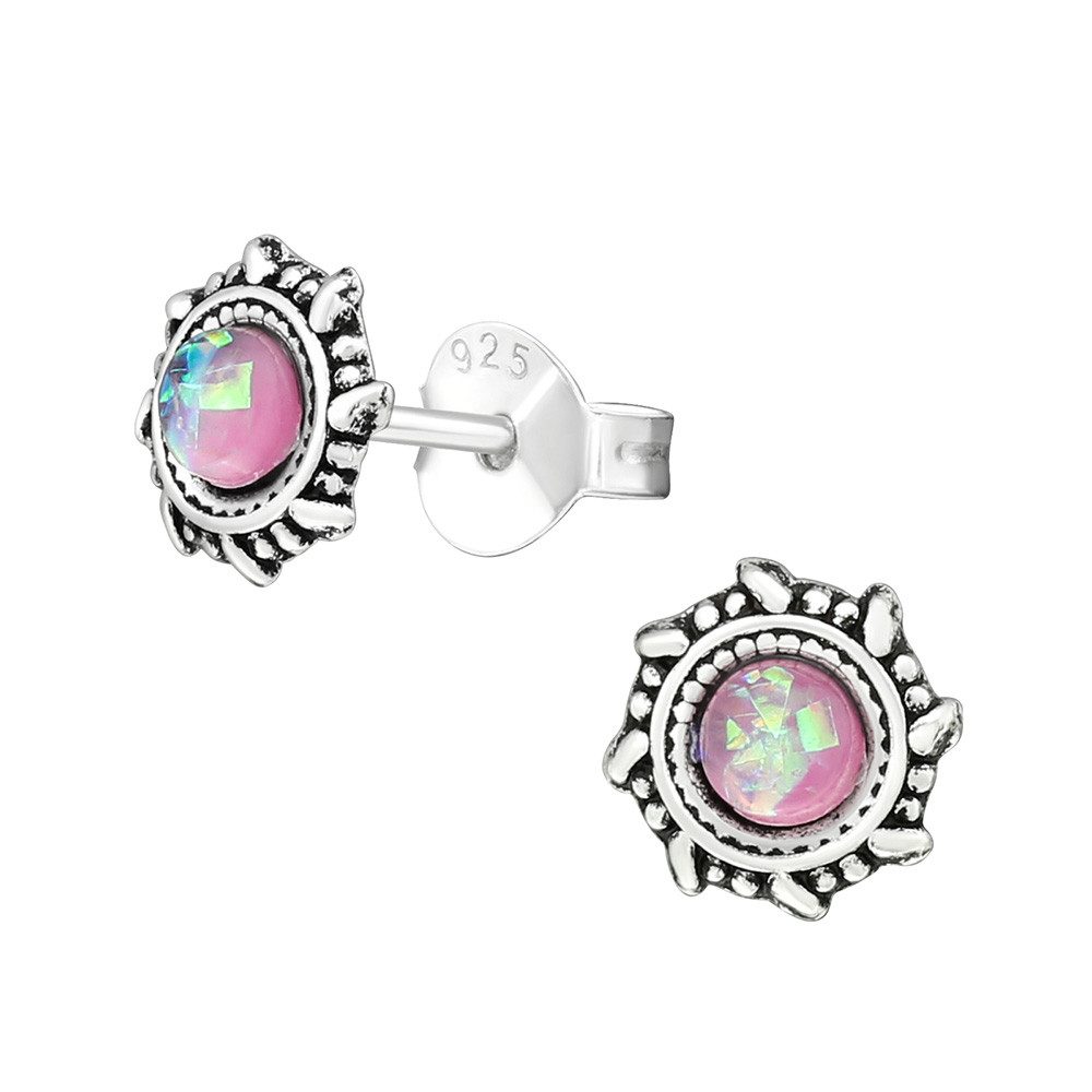 Paar Ohrstecker Opal Ohrstecker: Runde Ohrringe Silber 925