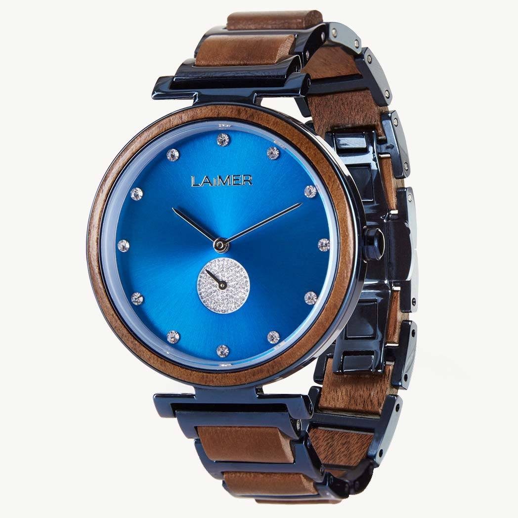 LAiMER Quarzuhr »0154 Miriam«, Damen Walnuss-Holz Armbanduhr Blau mit  Swarovski Kristallen online kaufen | OTTO