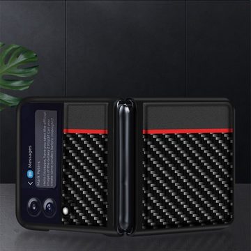 Wigento Handyhülle Samsung Galaxy Z Flip4 5G Carbon Kunststoff Silikon Cover Handy Tasche Hülle Etuis Schwarz / Rot