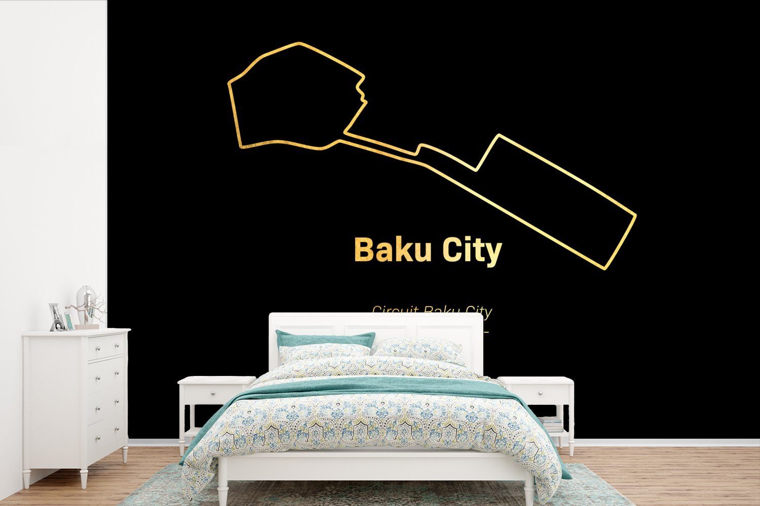MuchoWow Fototapete Baku - Formel 1 - Rennstrecke, Matt, bedruckt, (6 St), Wallpaper für Wohnzimmer, Schlafzimmer, Kinderzimmer, Vinyl Tapete | Fototapeten