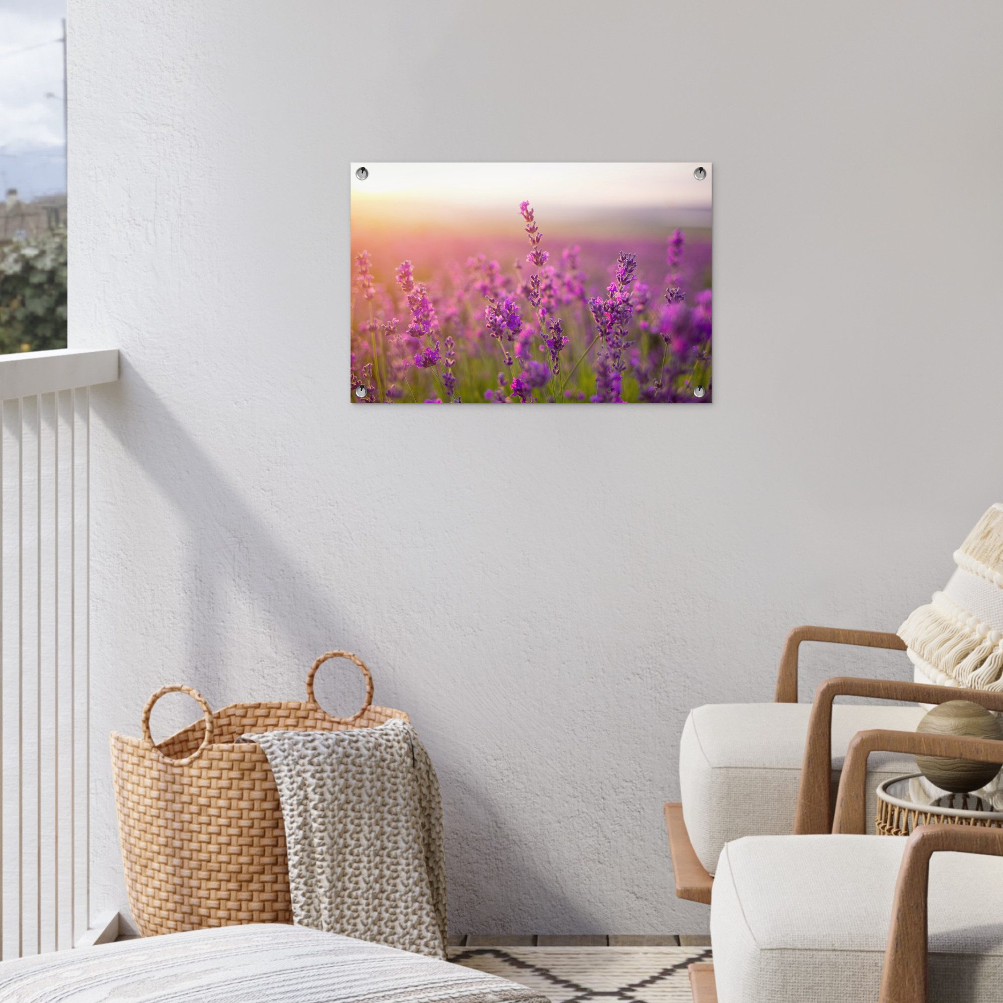 OnlyWow Poster für Garten Lavendel - Frühling - Lila, Gartenposter, Outdoor Bilder, Gartendekoration Bild, 60x40 cm