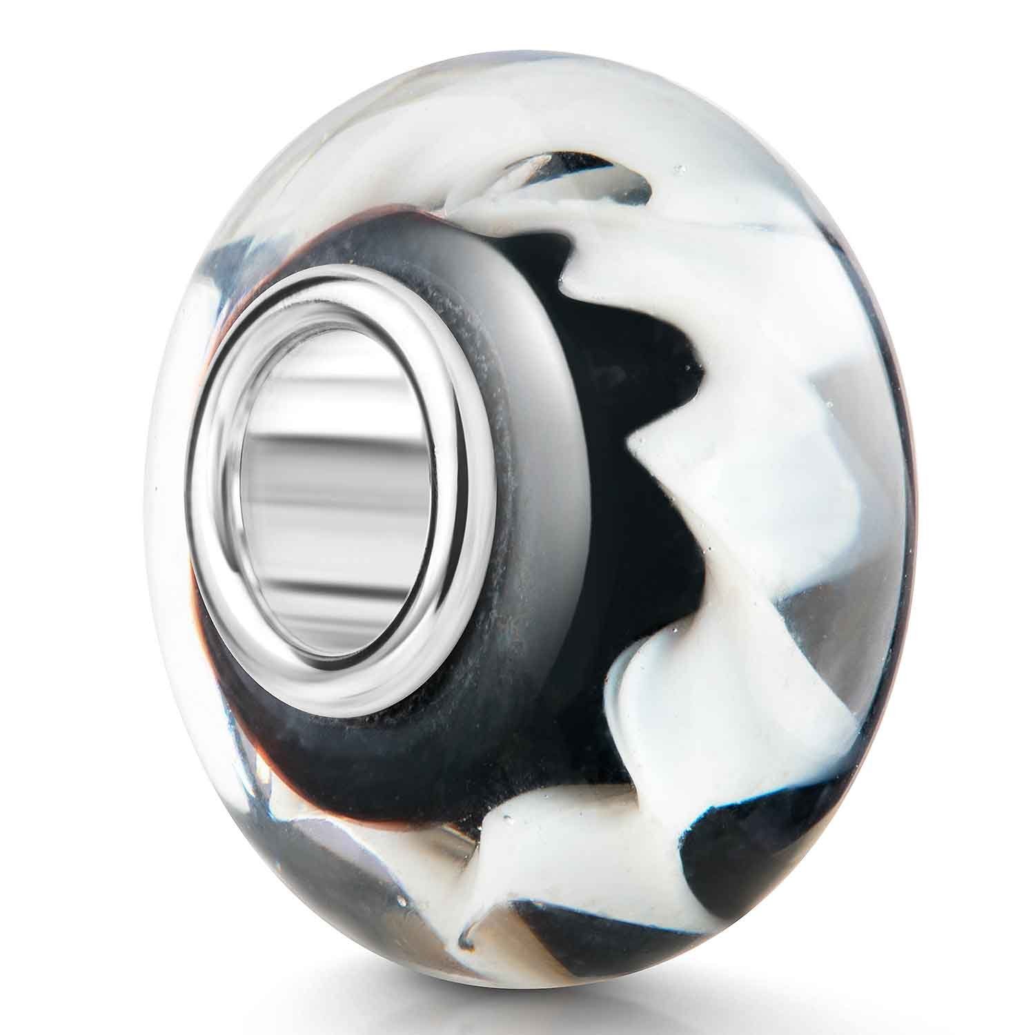 Materia Bead Glas Charm Spirale Wirbel Weiß Schwarz 854, Kern aus 925 Sterling Silber