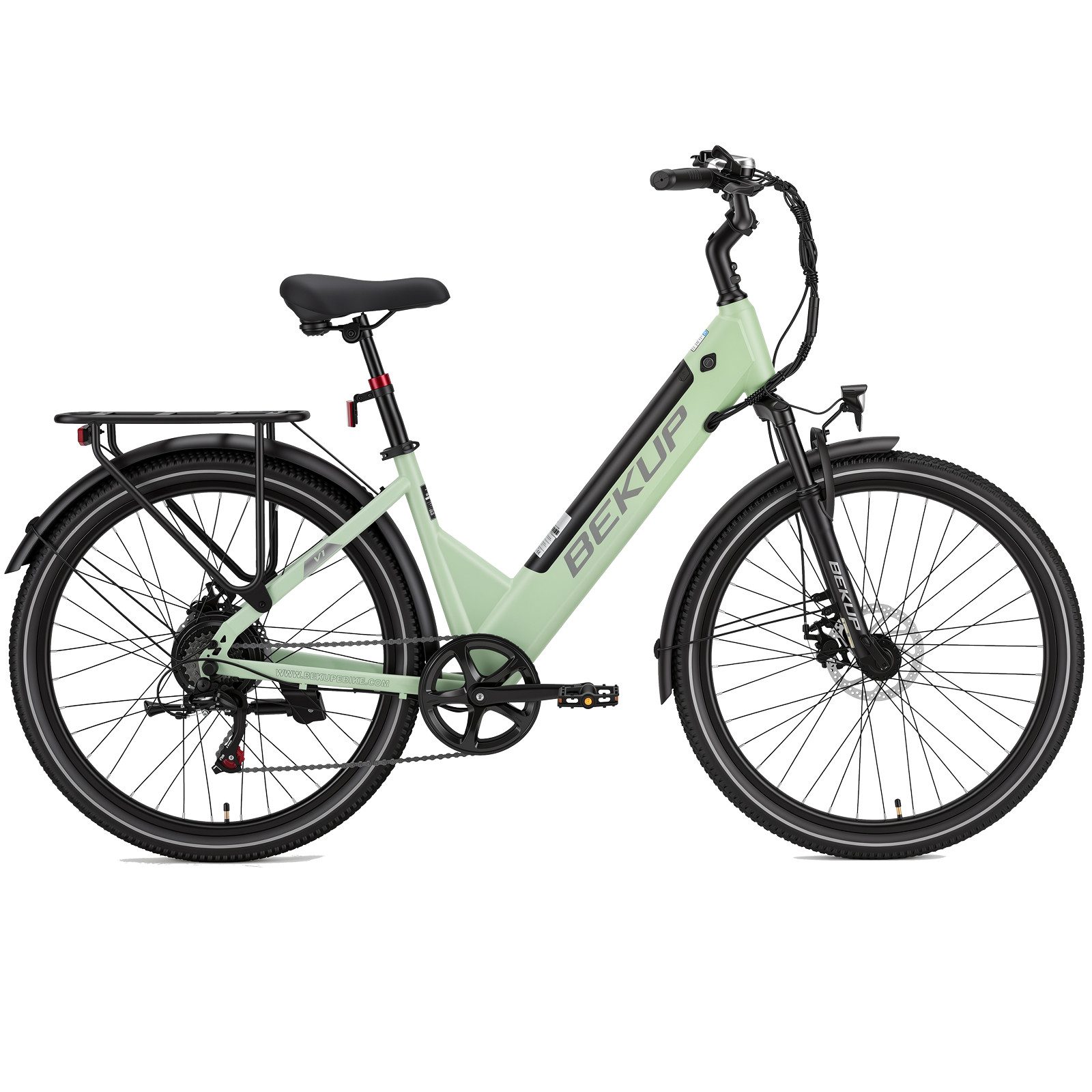 BEKUP E-Bike Cityrad V1 26 Zoll Cityrad, 522 Wh Akku, 45 Nm, Tiefeinsteiger, 7-Gang, 7 Gang Shimano Shimano Tourney TZ Schaltwerk, Kettenschaltung, Heckmotor, 522 Wh, (Komplettset, E-Bike inklusive Akku und Ladegerät), Entspannt pendeln – bis 75 km, Federgabel und Komfortsattel