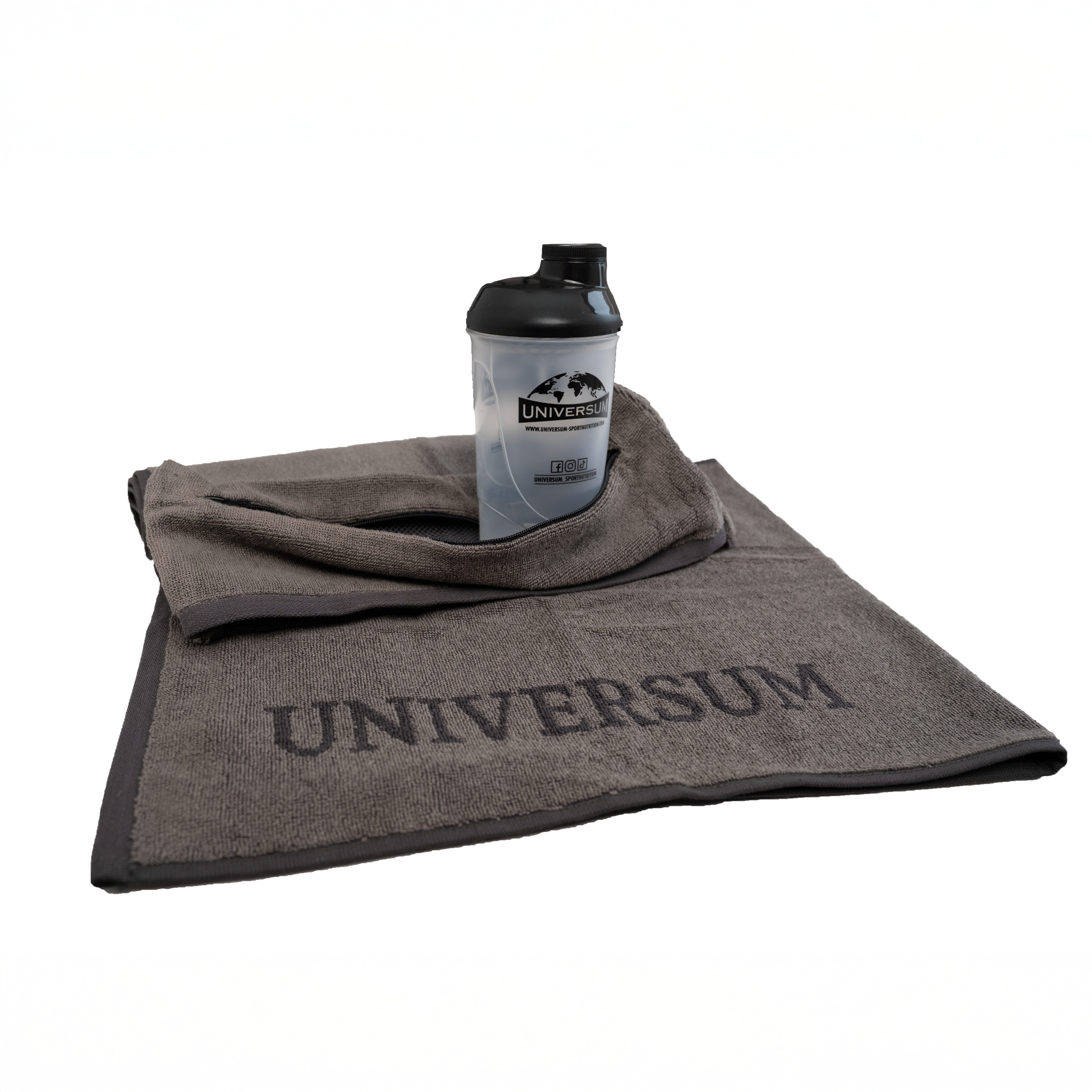 Universum Sportwear Sporthandtuch 2 Sport Handtuch mit Tasche Set 50x100, Jacquardmusterung-100% Baumwolle