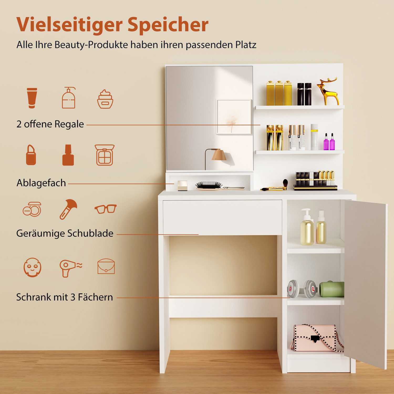 oyajia Schminktisch Frisierkommode mit Spiegel,1 Schubladen,3 günstig online kaufen