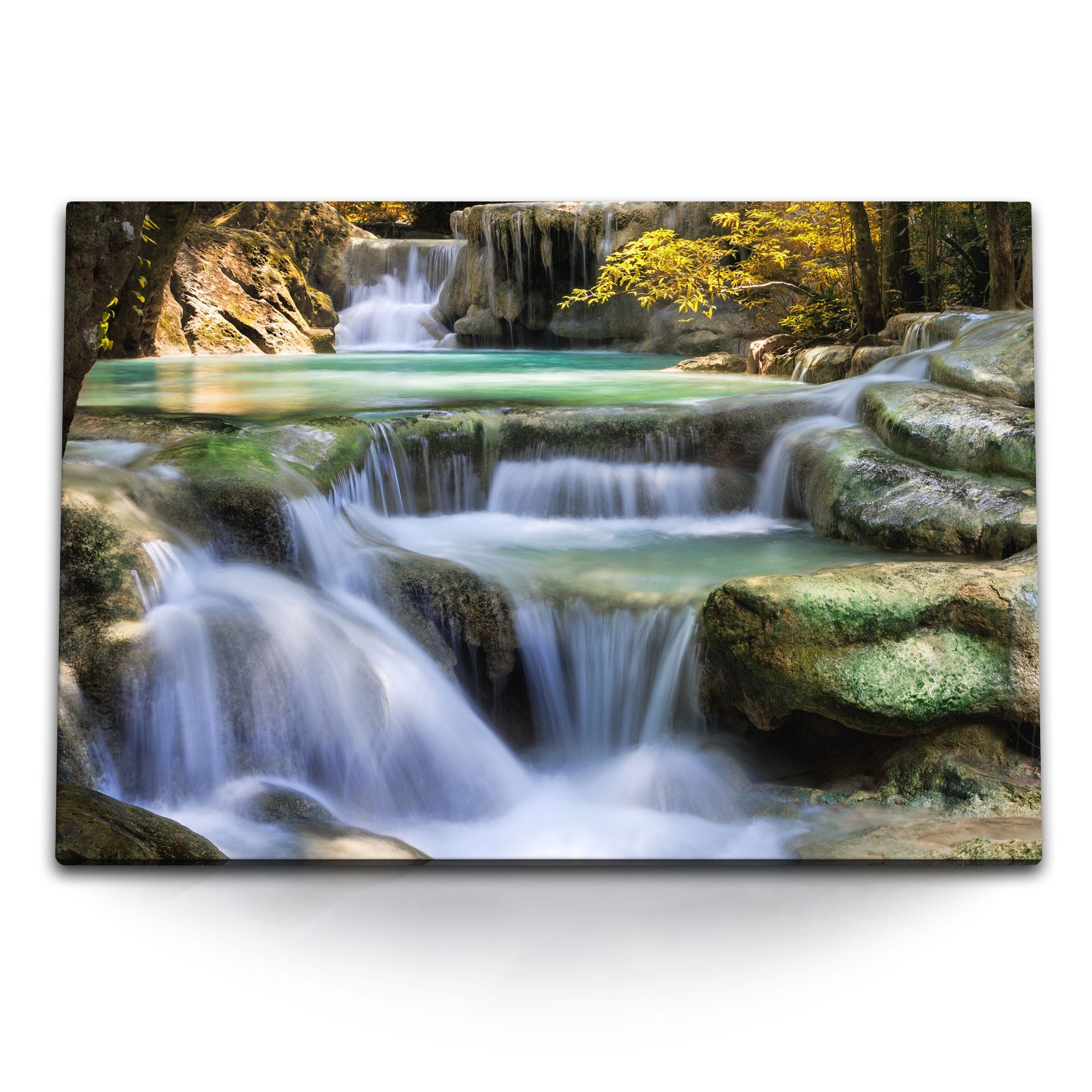 Leinwandbild 120x80cm Wandbild auf Leinwand Thailand Bach Wasserfall Natur Tropisch