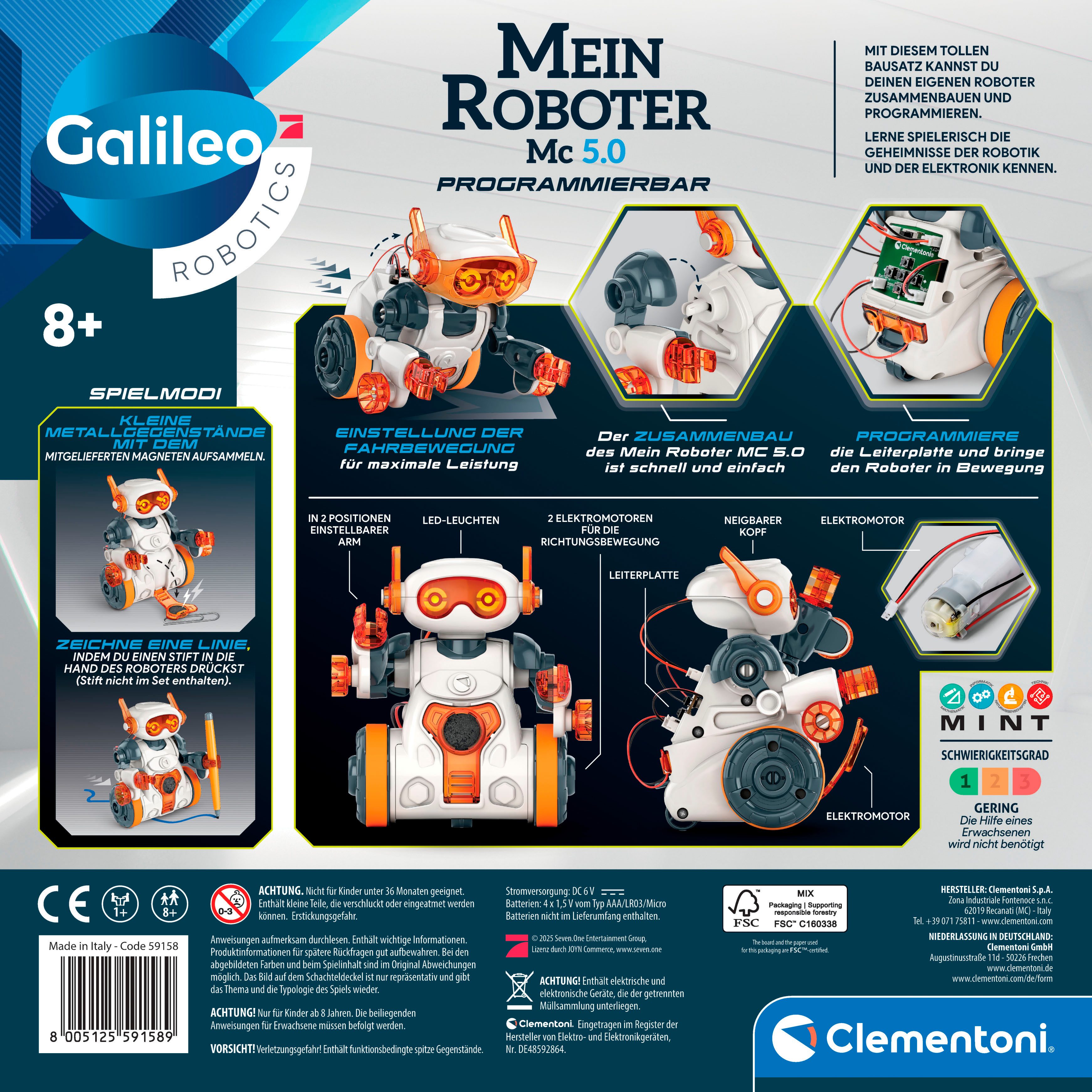 Clementoni® Experimentierkasten Galileo, Mein Roboter MC5.0, Made in Europe