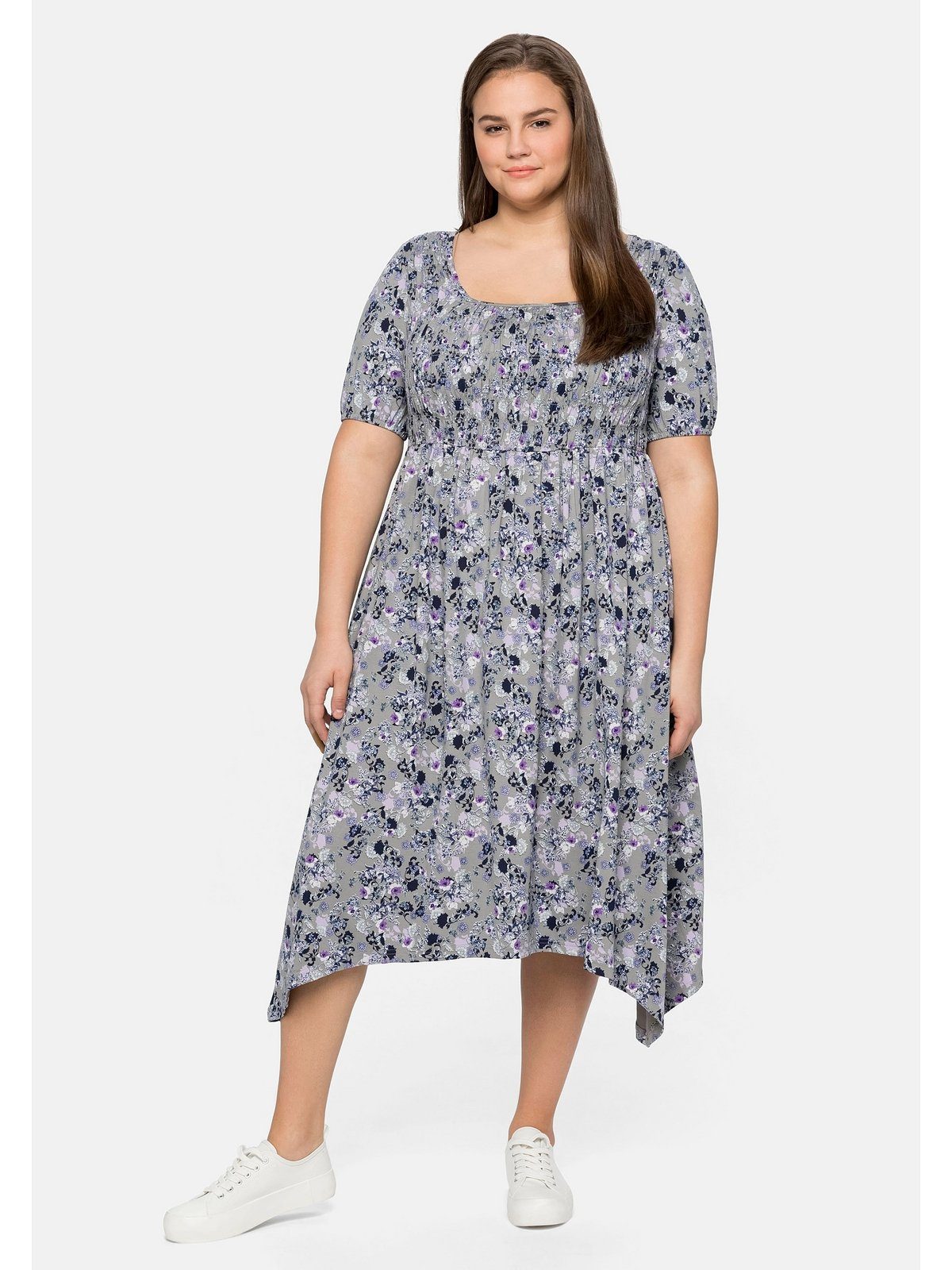 Sheego Jerseykleid Große Größen mit Blumendruck und Karree-Ausschnitt