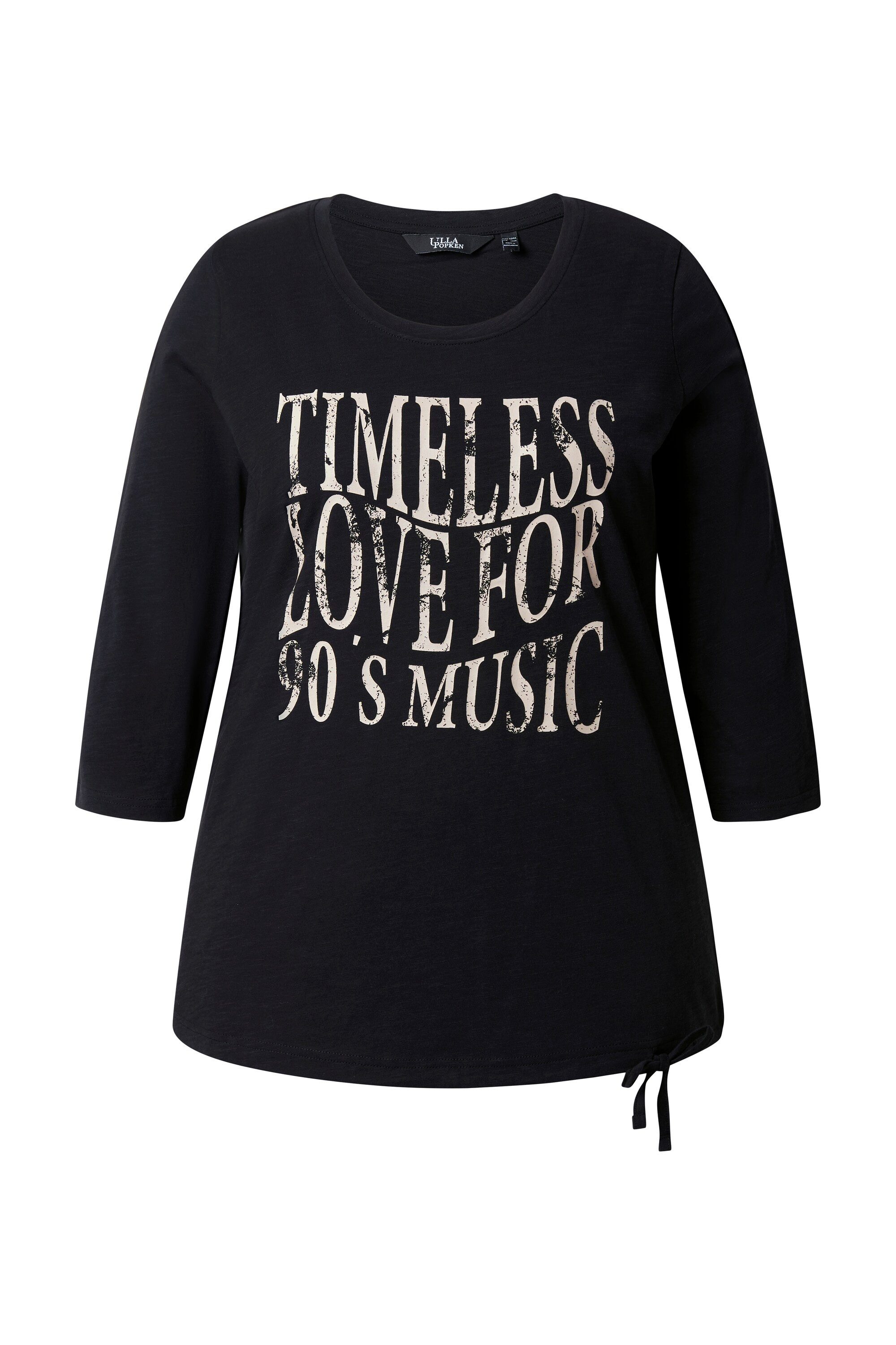 Ulla Popken T-Shirt Shirt Schriftmotiv Rundhals 3/4-Am Saumband günstig online kaufen