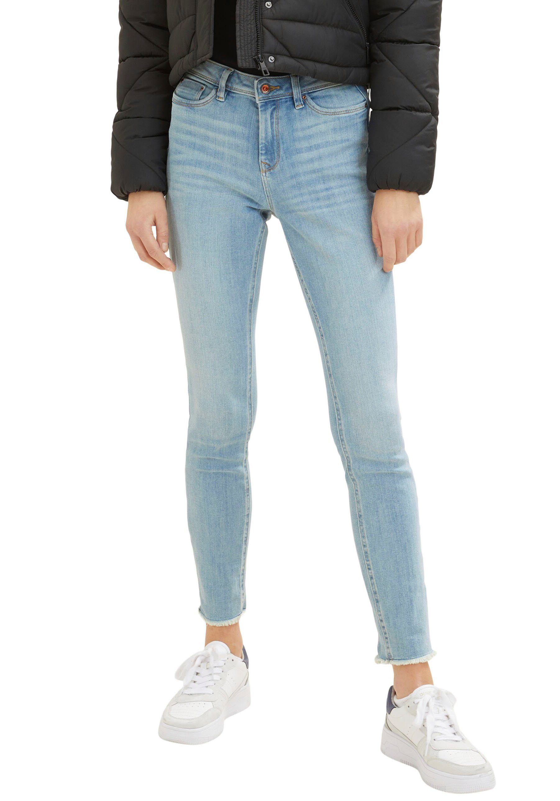TOM TAILOR Denim Ankle-Jeans Extra Skinny Ankle Jeans mit ausgefranstem Beinabschluss used light