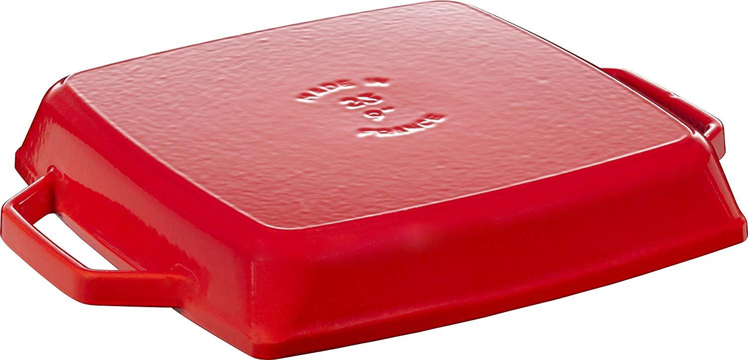 Staub Grillpfanne Staub Grill Pans Grillpfanne, 23 cm quadratisch Gusseisen Kirsch-Rot, (1-tlg)