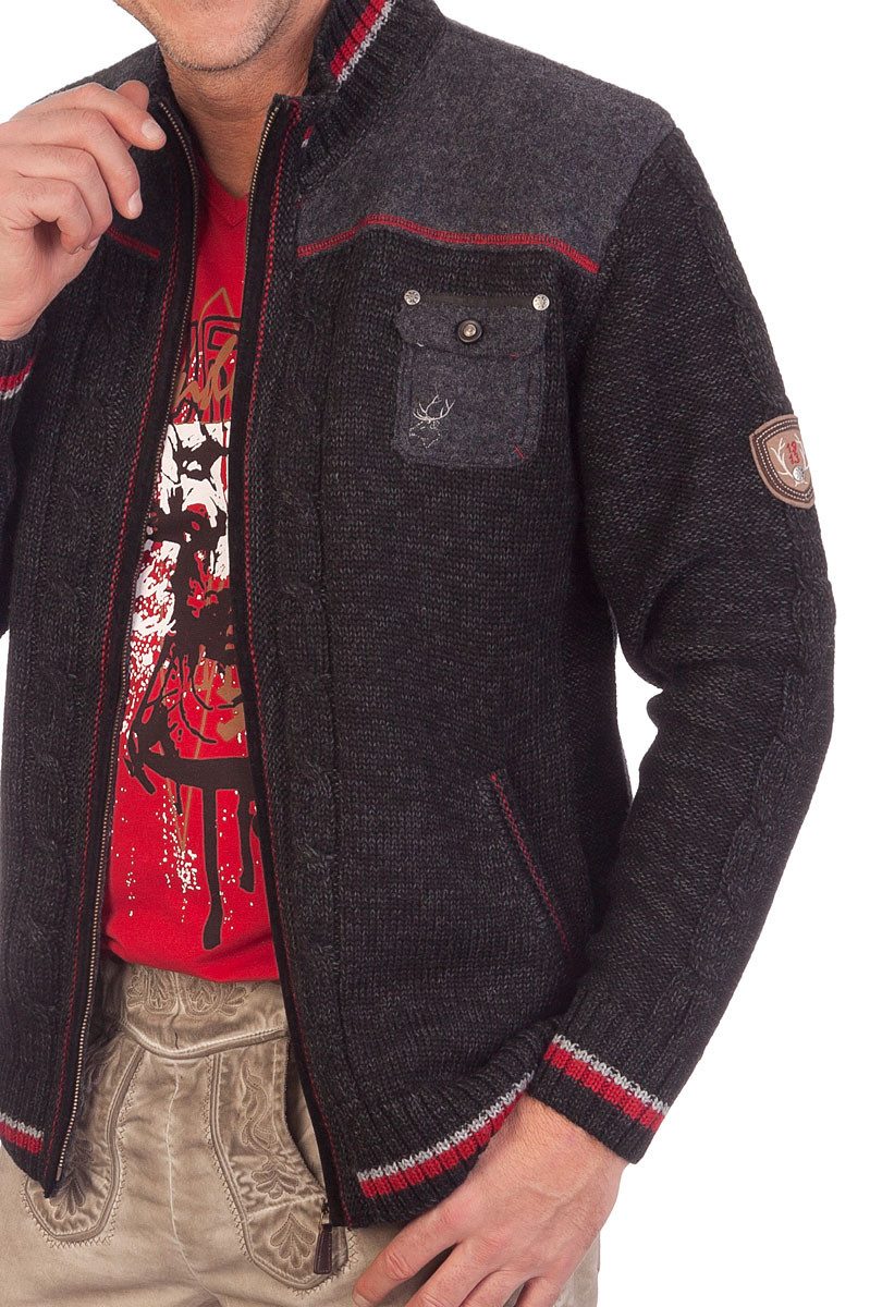 Spieth & Wensky Trachtenstrickjacke Strickjacke Herren - BALDO - mittelgrau, schwarz