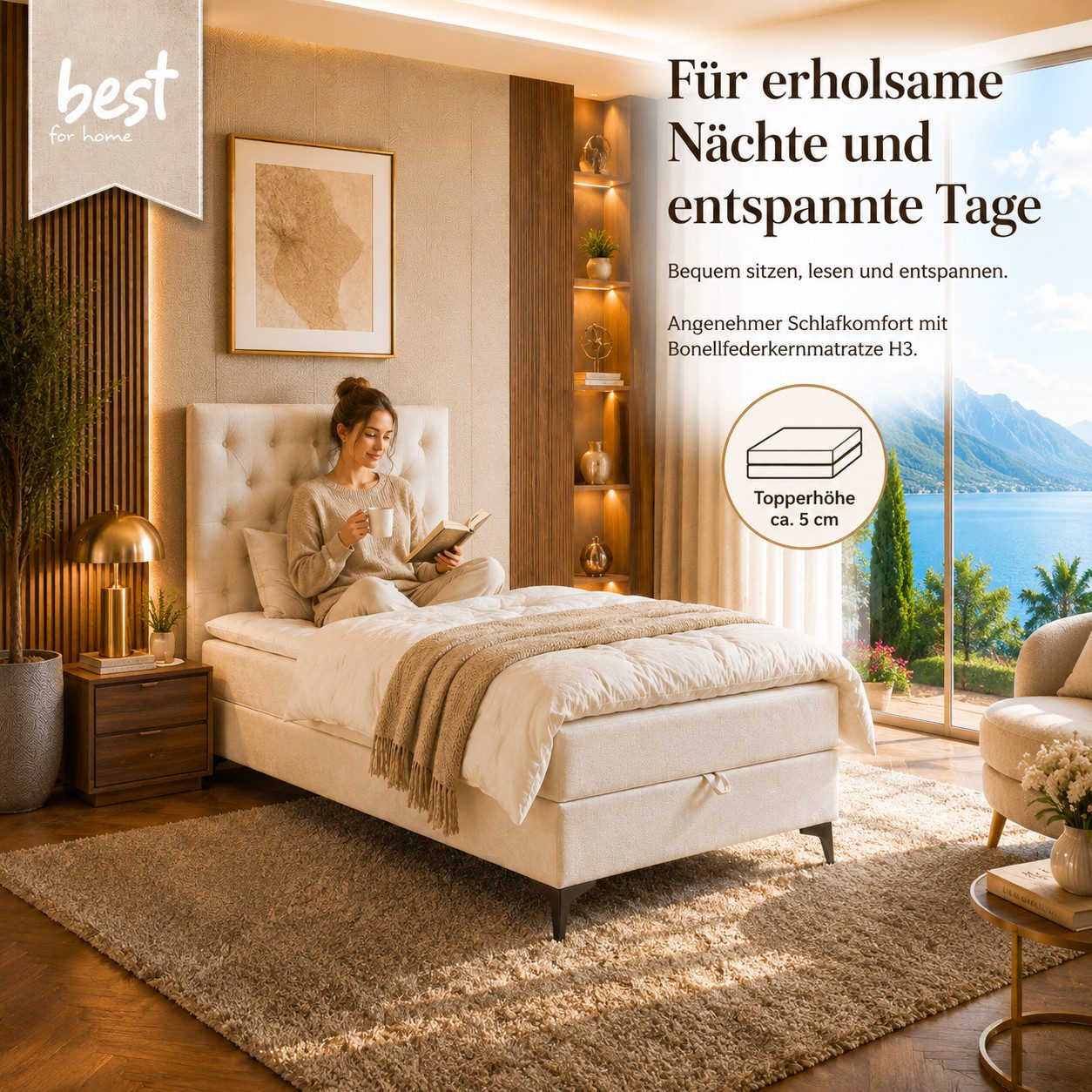 Best for Home Boxspringbett K18 Single SLIM mit Bettkasten & Bonellfedrkernmatratze, Topper H3 (Einzelbett, Polsterbett, Juniorbett, Hotelbett, versch. Größen, 1-St., 70x200 80x200 90x200 100x200 cm), mit oder ohne Topper, Flexible Liefermöglichkeiten, Handwerksqualität