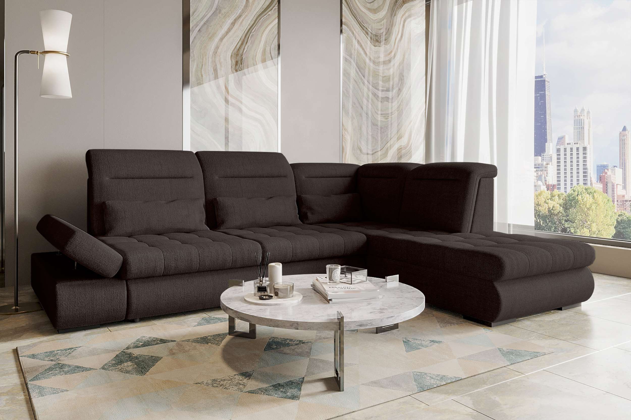 99rooms Ecksofa Toscana, Sofa L-Form, Eckcouch, Bettfunktion, Rundumbezug aus gepolstertem Velours VOGUE