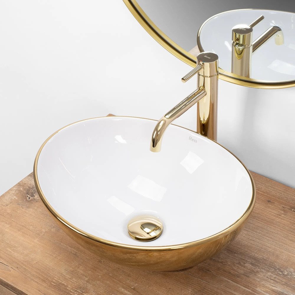 wohnwerk.idee Aufsatzwaschbecken Waschbecken Marmor Optik 53x33cm Sofia Gold Luxus Design