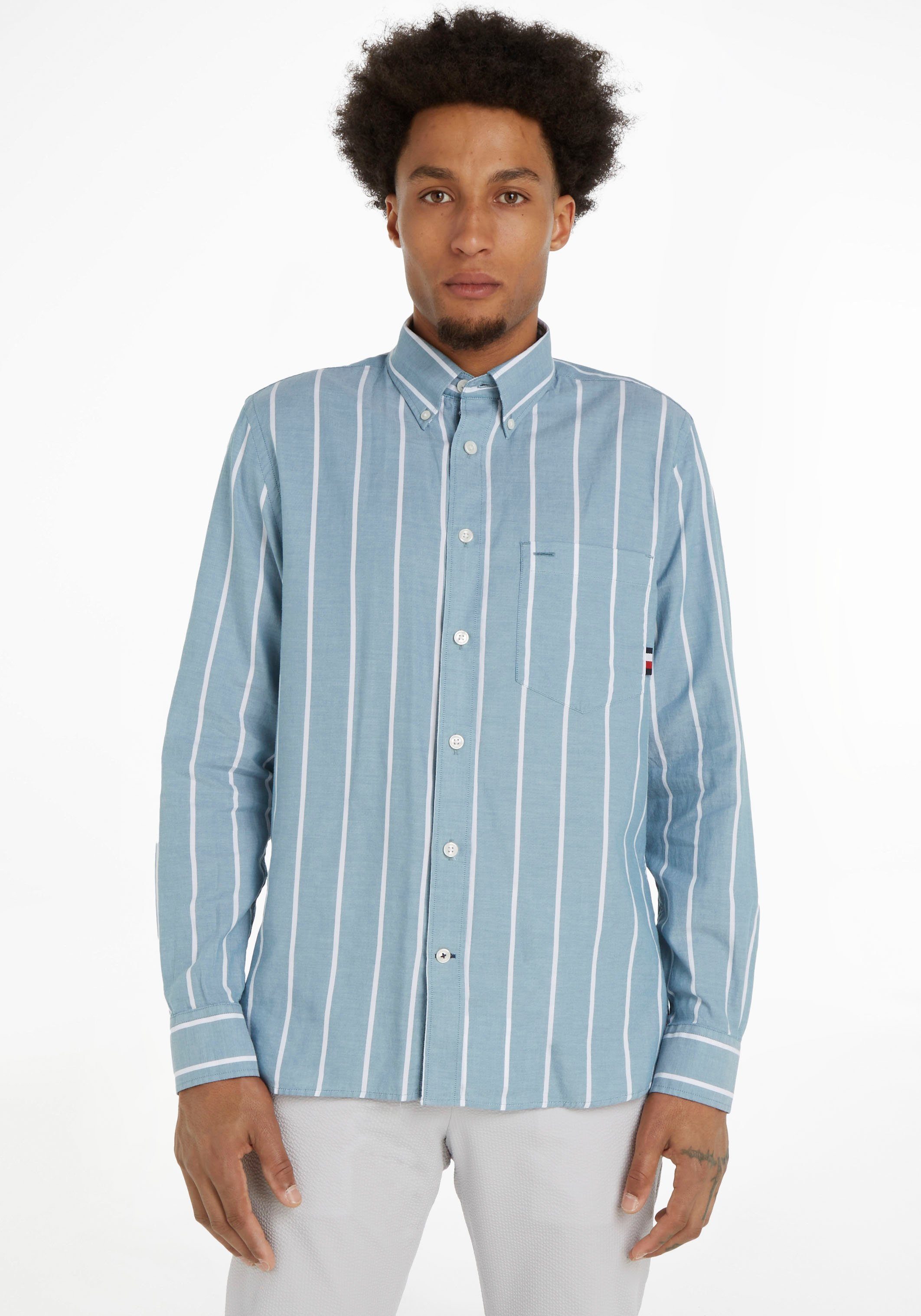 Tommy Hilfiger Langarmhemd OXFORD STRIPE RF SHIRT mit Button-down-Kragen Frosted Green/Optic White | Businesshemden